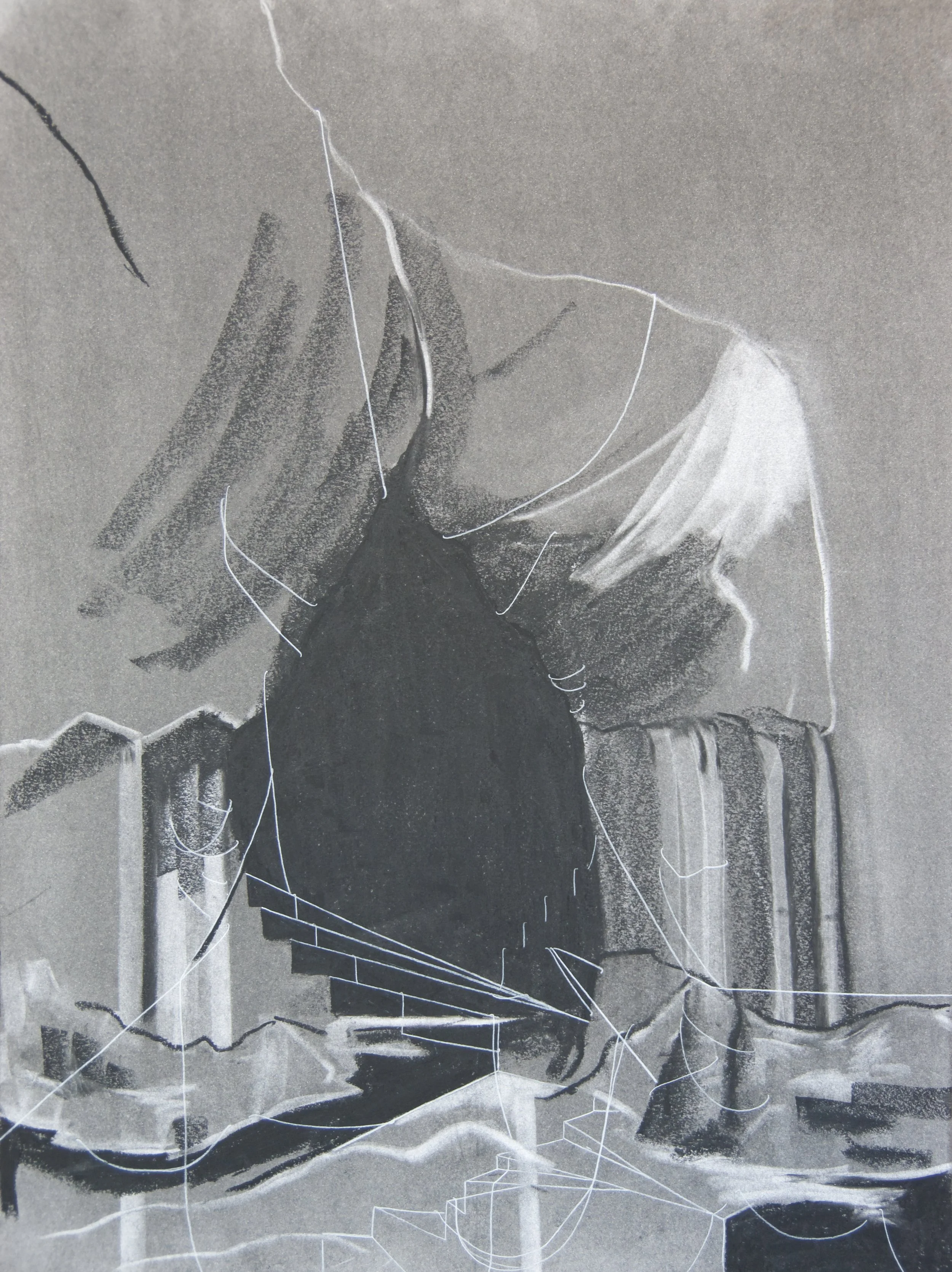 Hexagonal, chalk and charcoal on paper, 18" x 24"