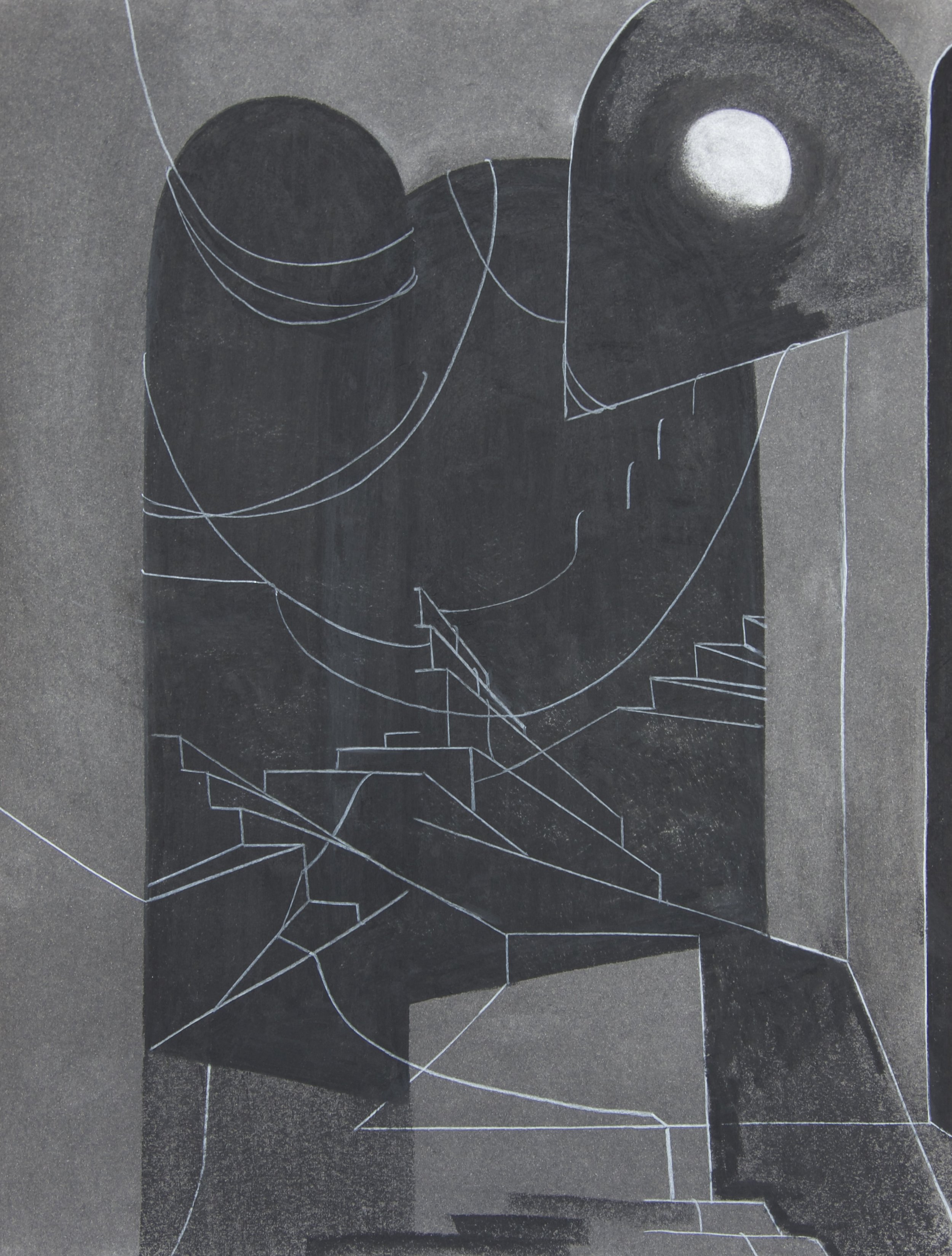 A Window And The Moon, chalk and charcoal on paper, 18" x 24"