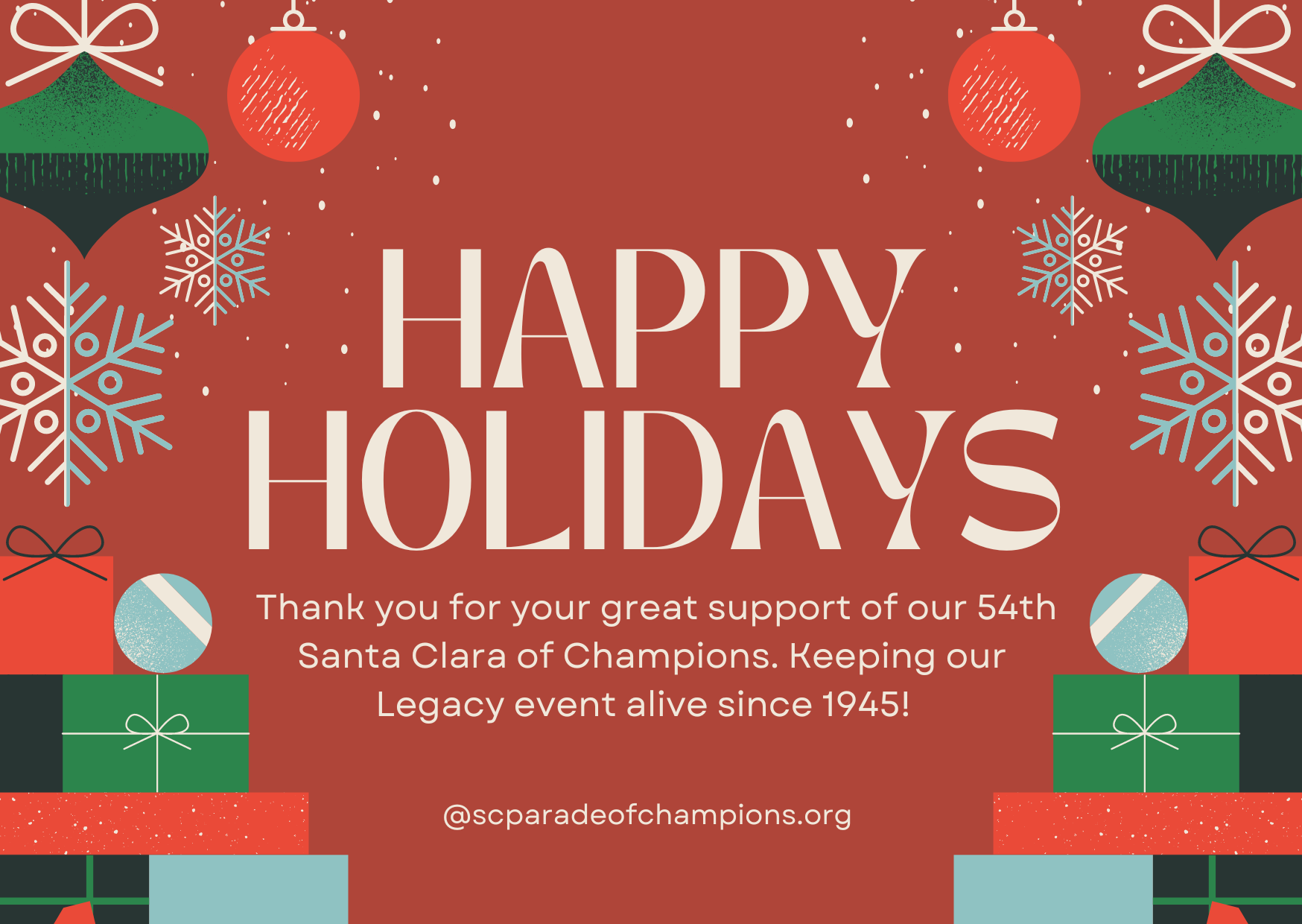 Happy Holidays from the 54th Santa Clara Parade of Champions --Thank you Champions!