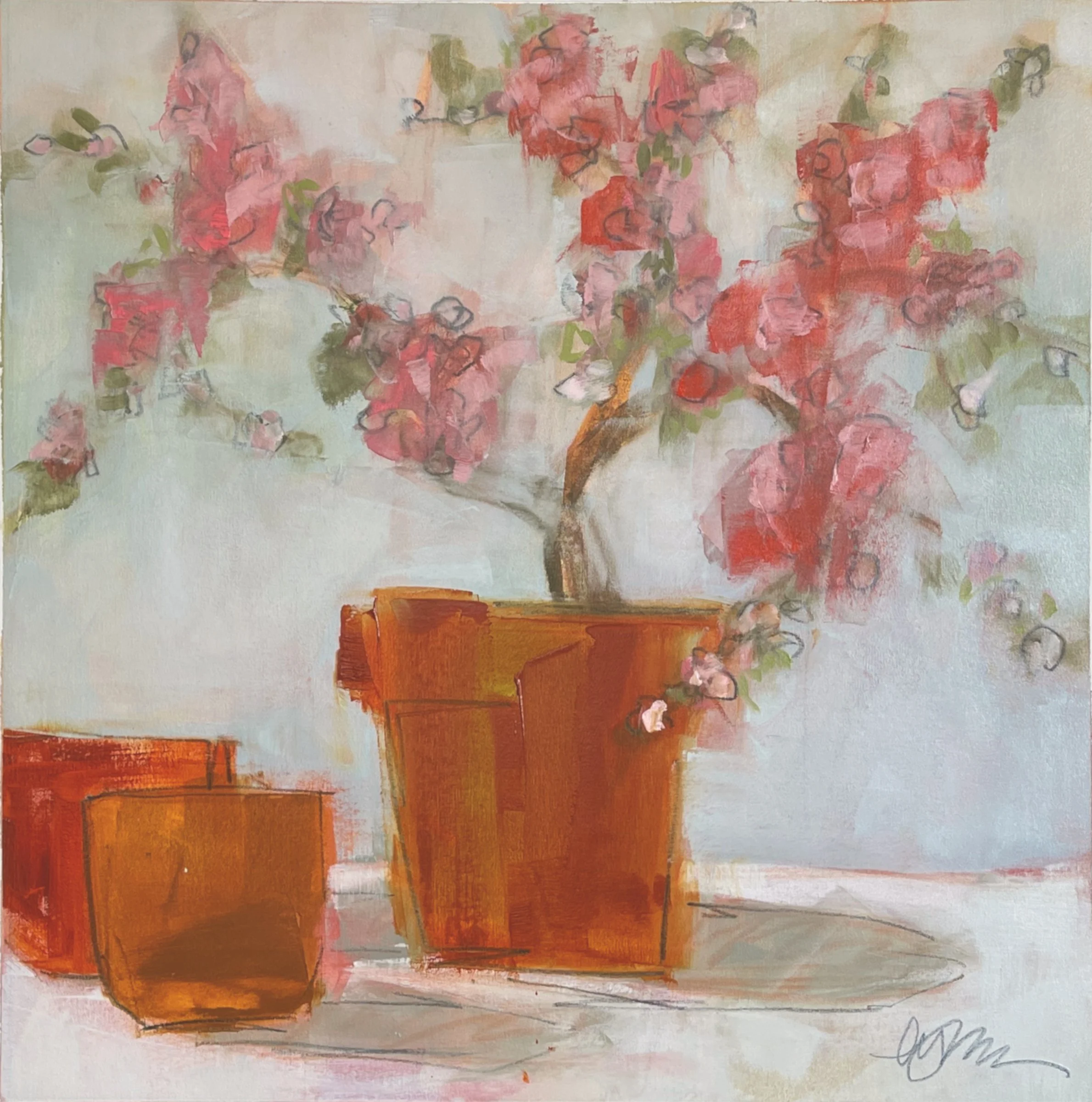 porch series: bonsai 30 x 30 oil/wax pastel on canvas (available soon)