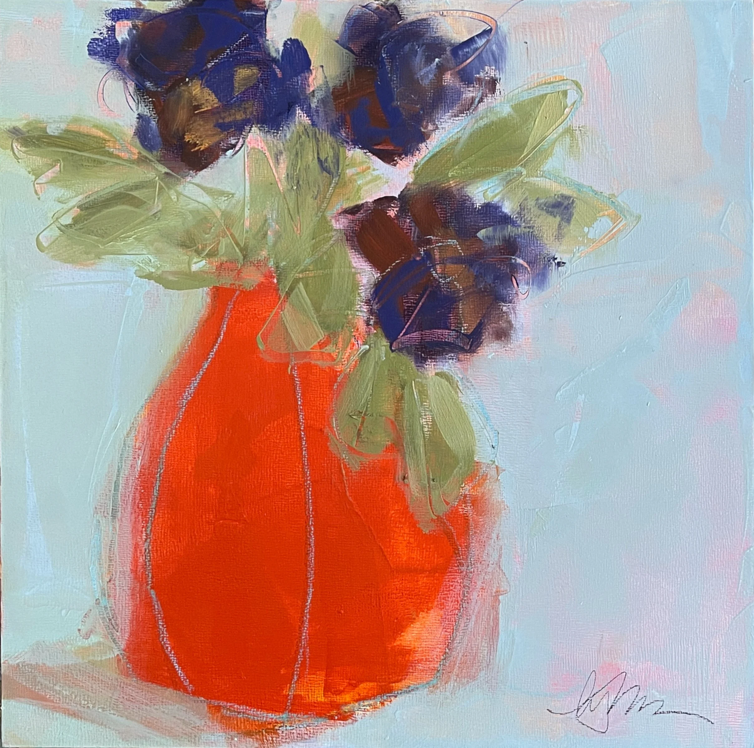 pansy 12 x 12 oil/waxed pastel on cradled panel (sold)