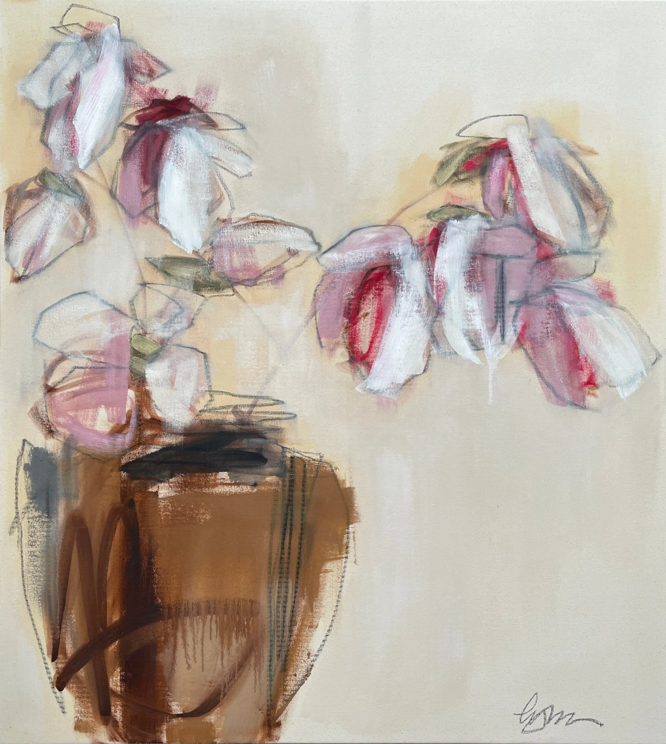 magnolia & terracotta 50 x 46 oil/mixed media on canvas | Merritt Gallery & Renaissance Fine Art