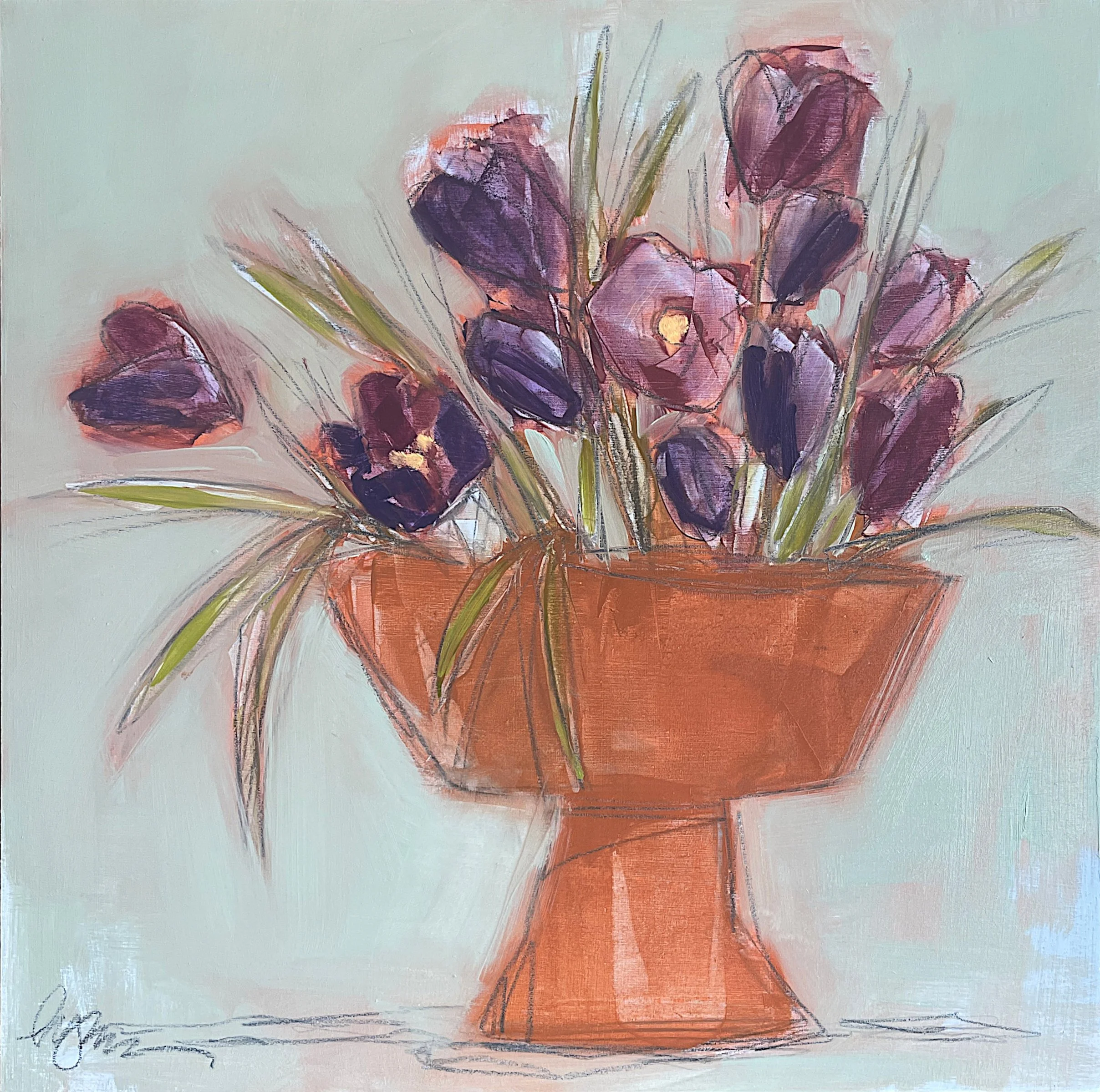 crocus terracotta 24 x 24 oil/waxed pastel/graphite on cradled birch panel (sold)