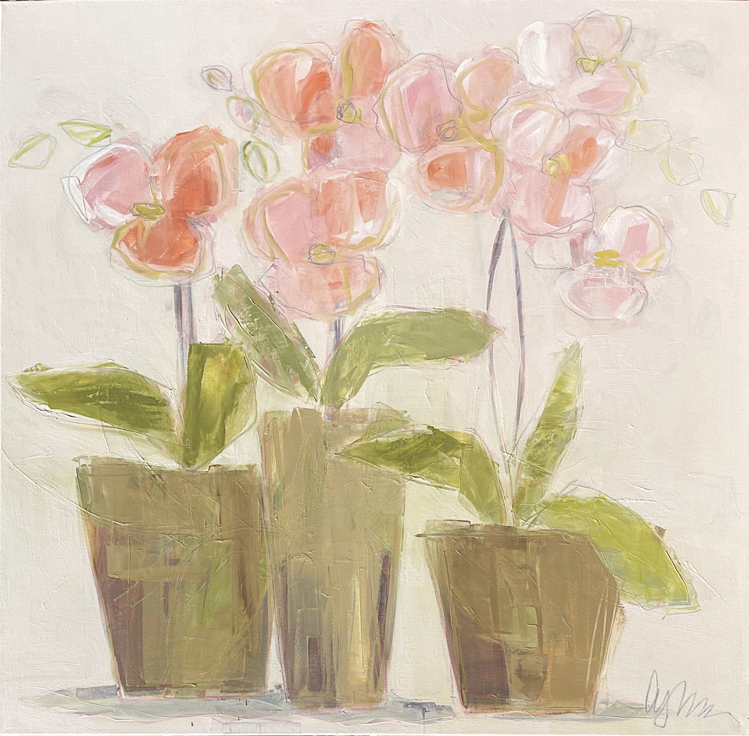 orchid 48 x 48 oil/waxed pastel on canvas | Shain Gallery Charlotte NC