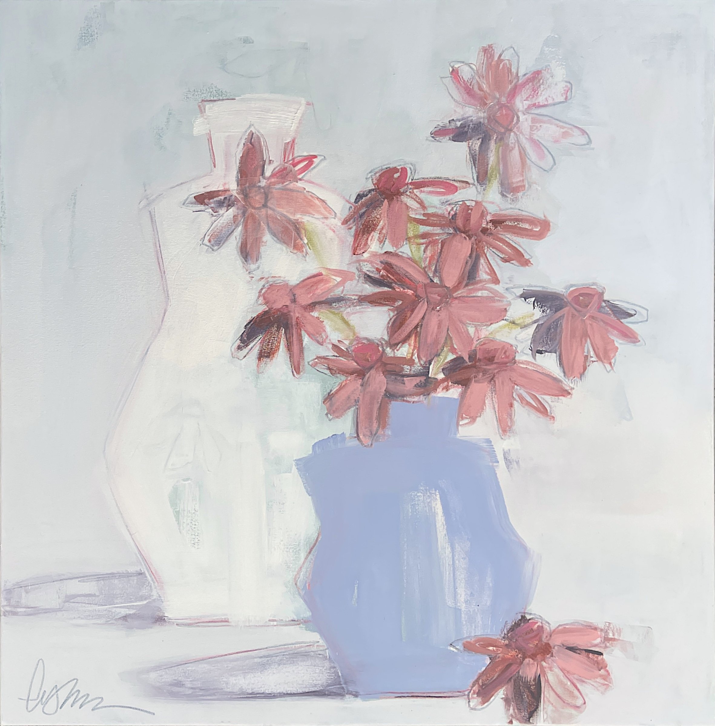 coneflower 40 x 40 oil/waxed pastel on canvas | Shain Gallery Charlotte NC