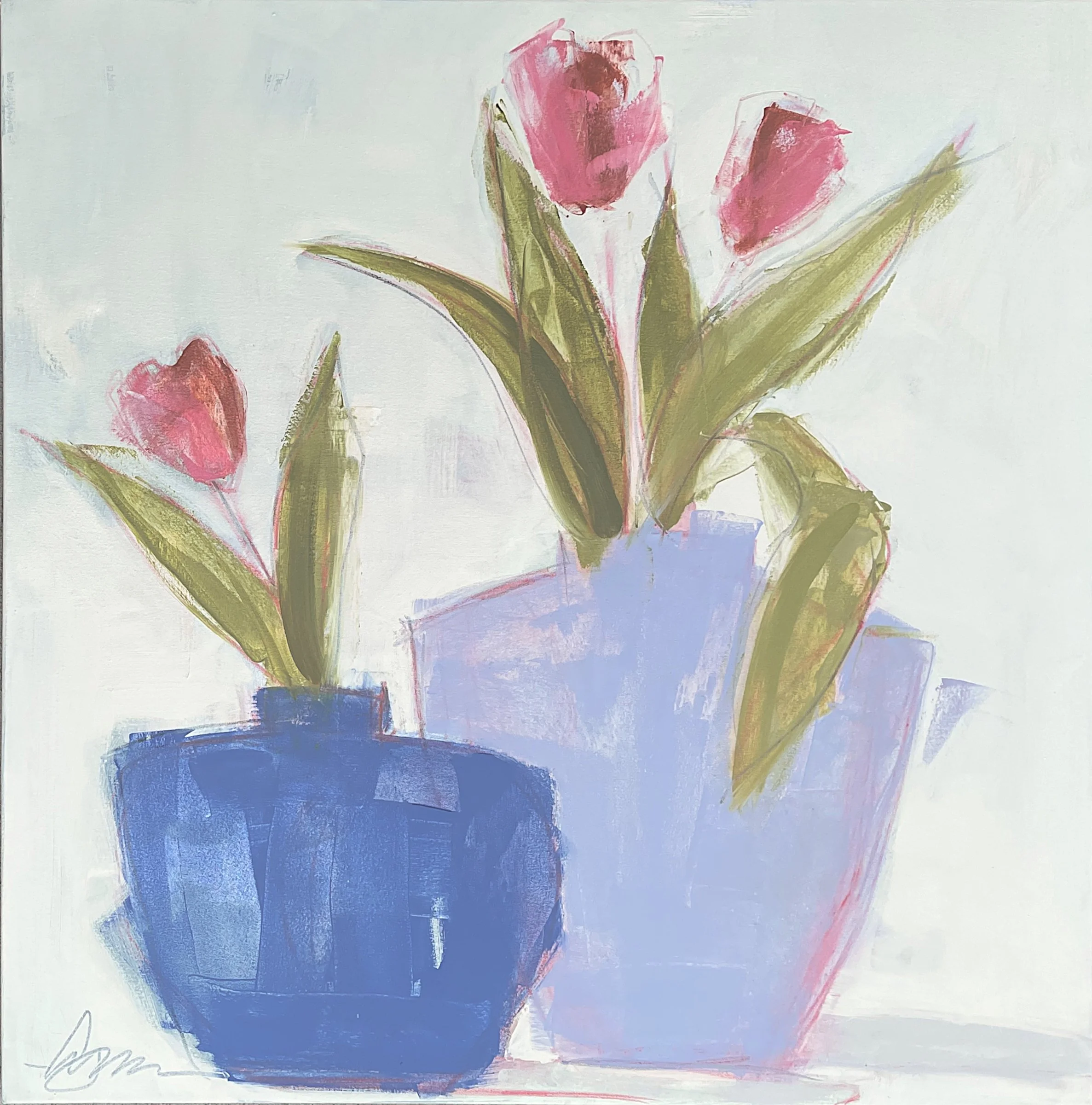 tulip 40 x 40 oil/waxed pastel on canvas | Shain Gallery Charlotte NC