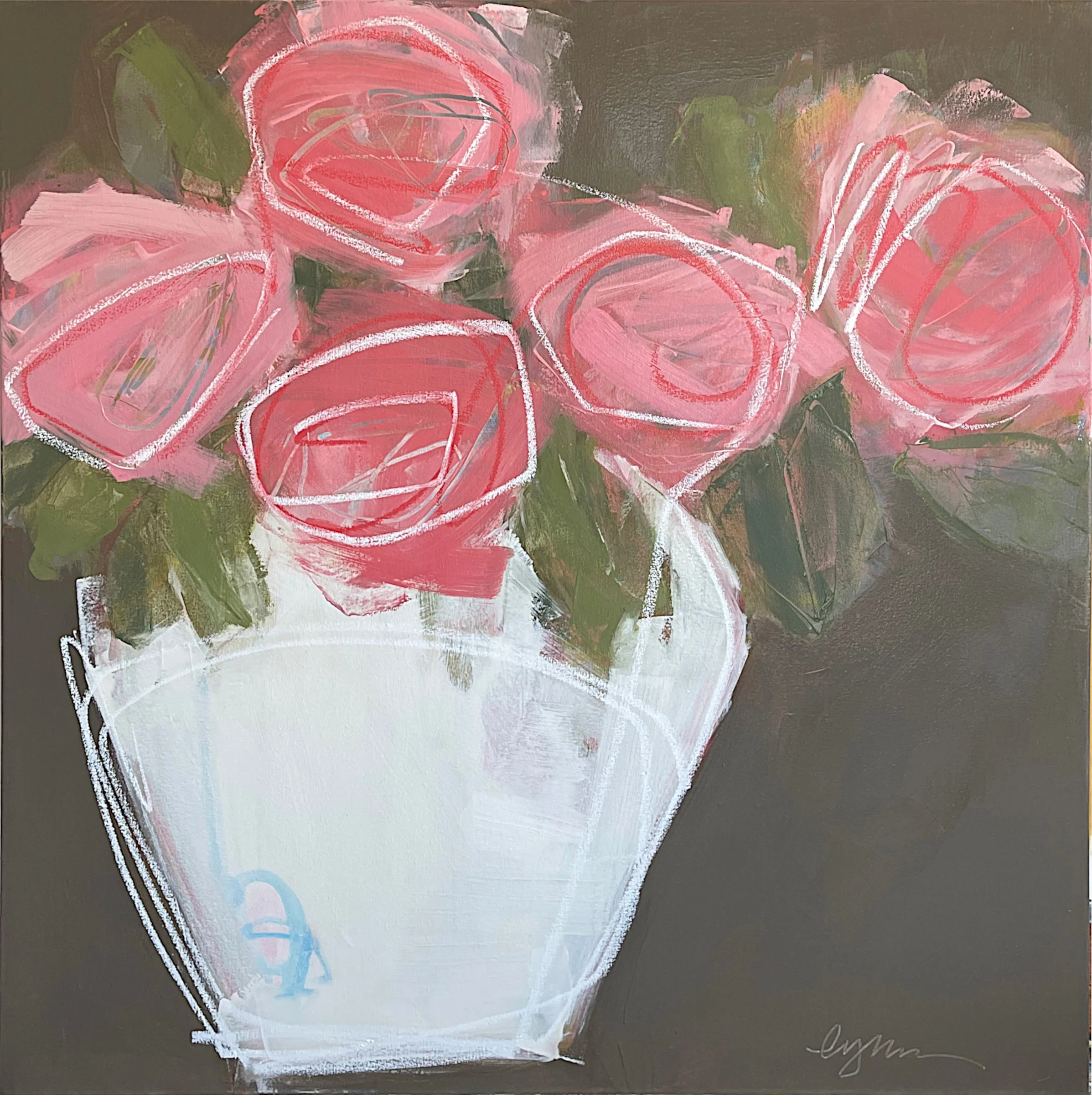 pinky peonies 40 x 40 oil/graphite on canvas 2025 | Anne Irwin Fine Art Atlanta GA