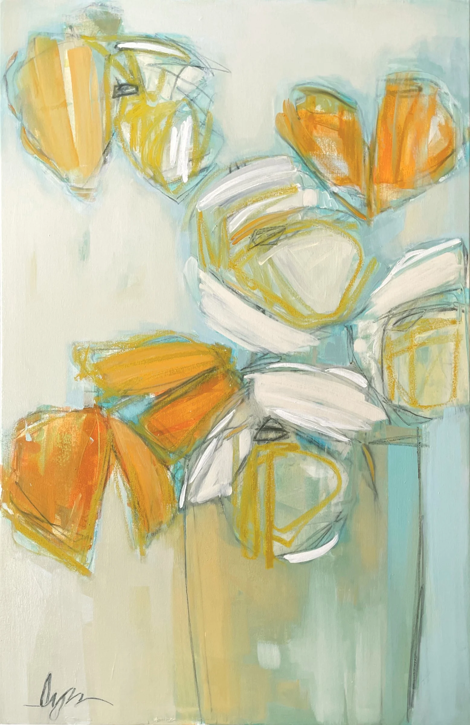 cali poppies 60 x 40 oil/mixed media on canvas 2024 | Shain Gallery Charlotte NC