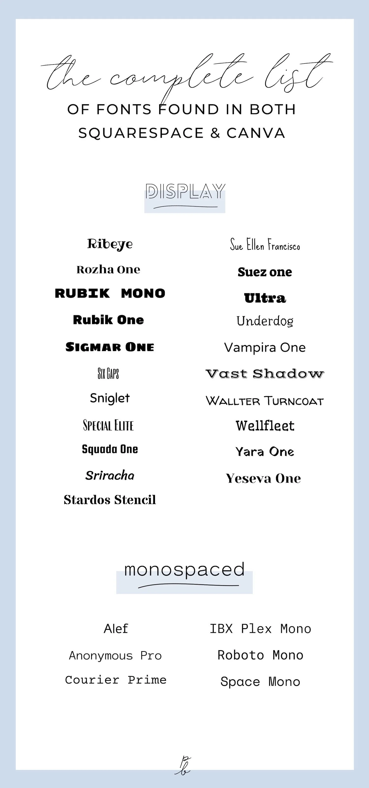 Complete List All Fonts That Are In Both Squarespace Canva Paige Brunton Squarespace Web Designer Courses Complete List All Fonts That Are In Both Squarespace Canva Paige Brunton Squarespace Web Designer Courses