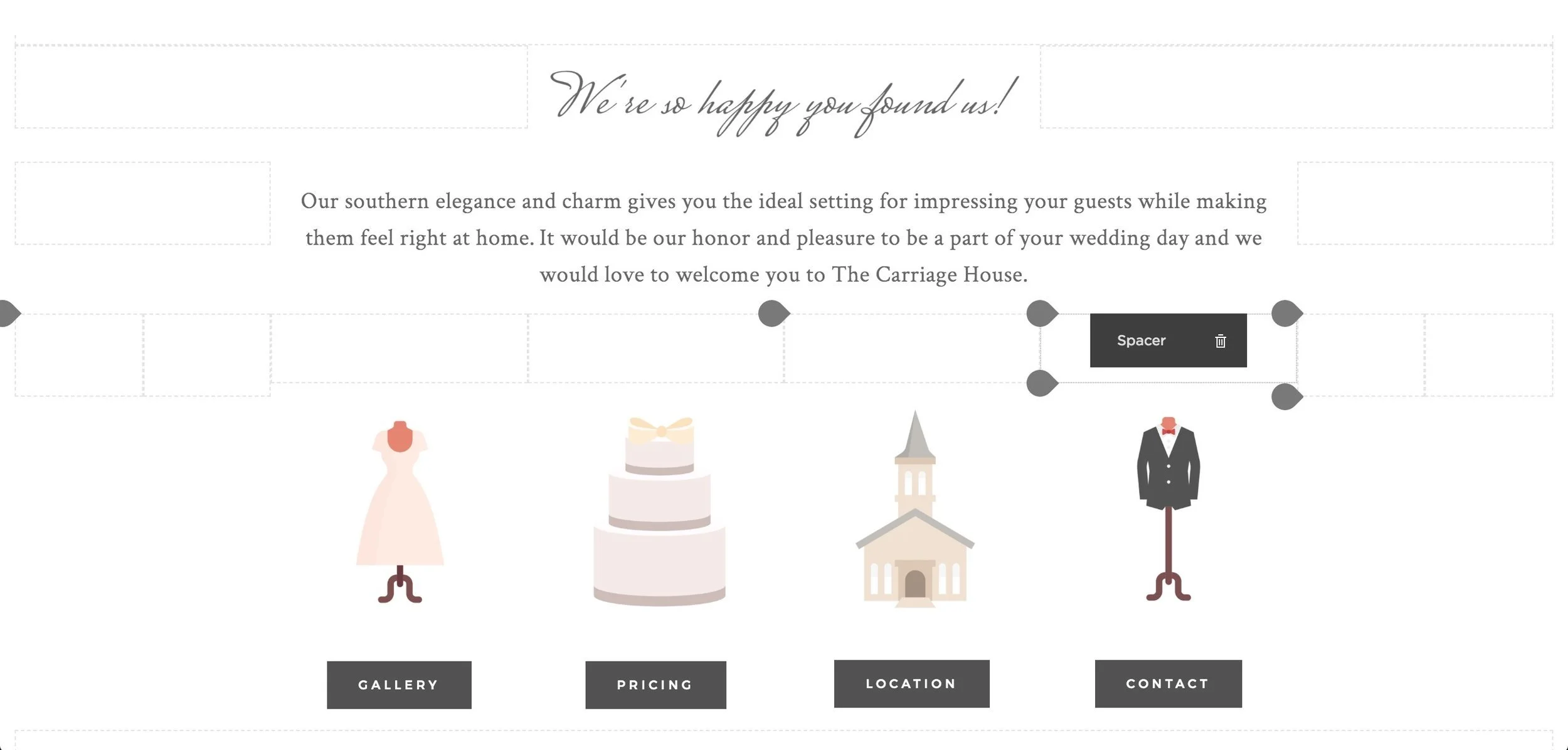 using spacer blocks in the back end editor of Squarespace to create a grid layout of icons.jpg