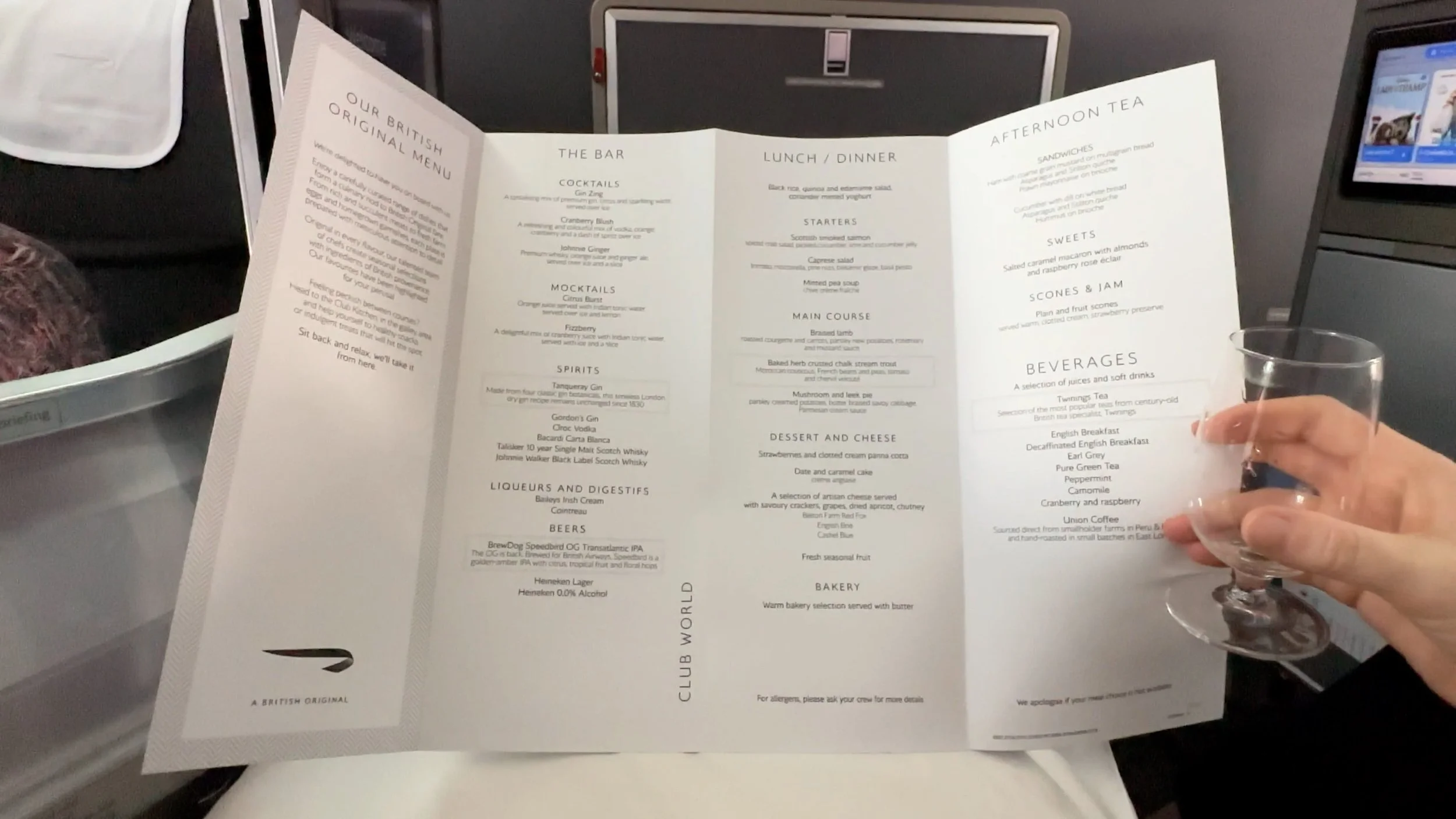 British Airways Business Class Menu