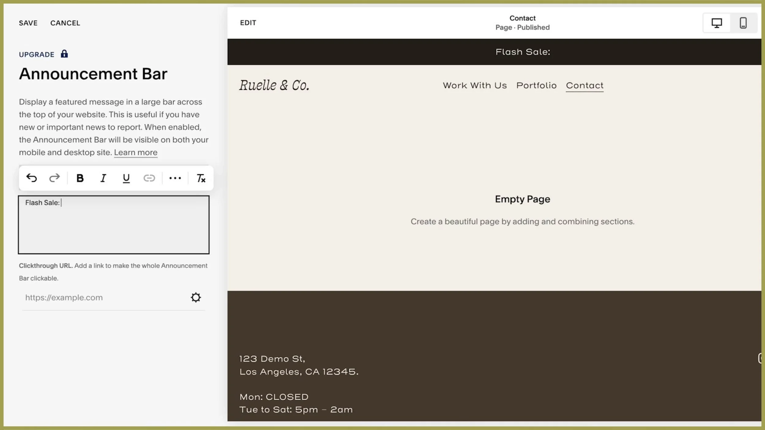adding an anouncement bar on squaresapce site