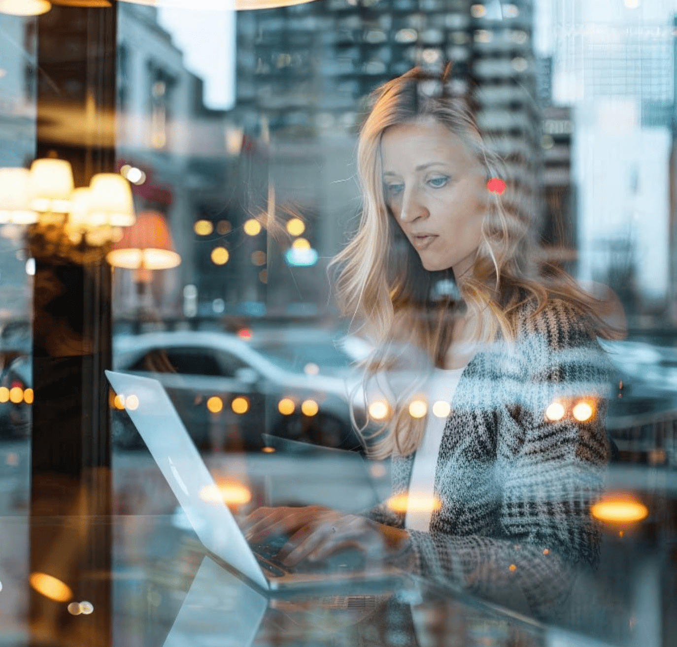 Woman working in cafe