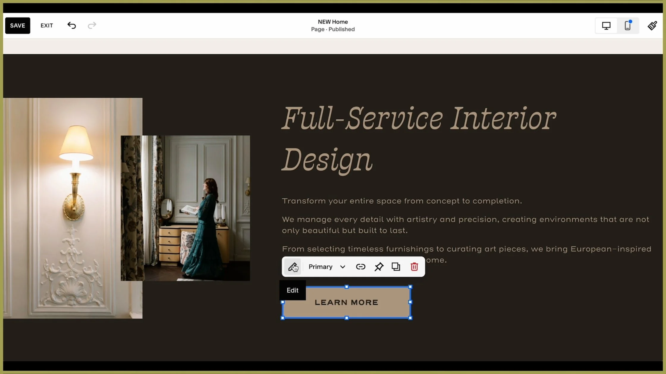 Adding CTA buttons on squarespace homepage