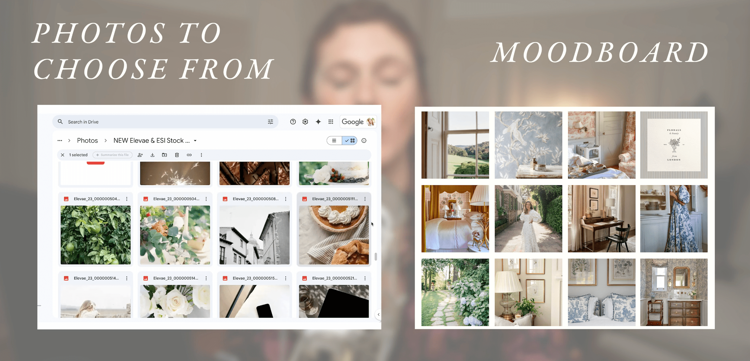 Comparing photos for website to moodboard to check compatibility