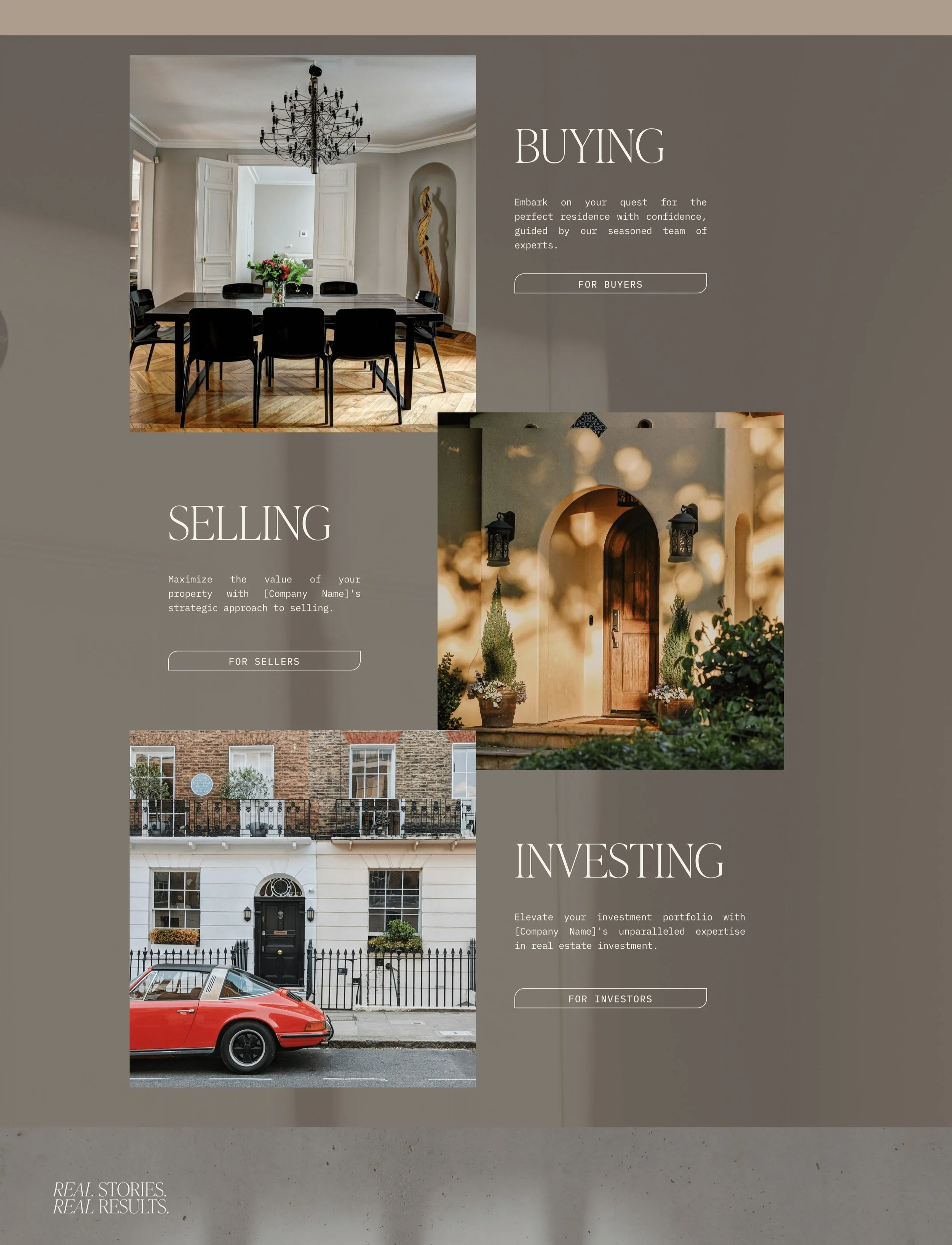 The London Realistate template has a creative way of showing the different categories of services on the website homepage