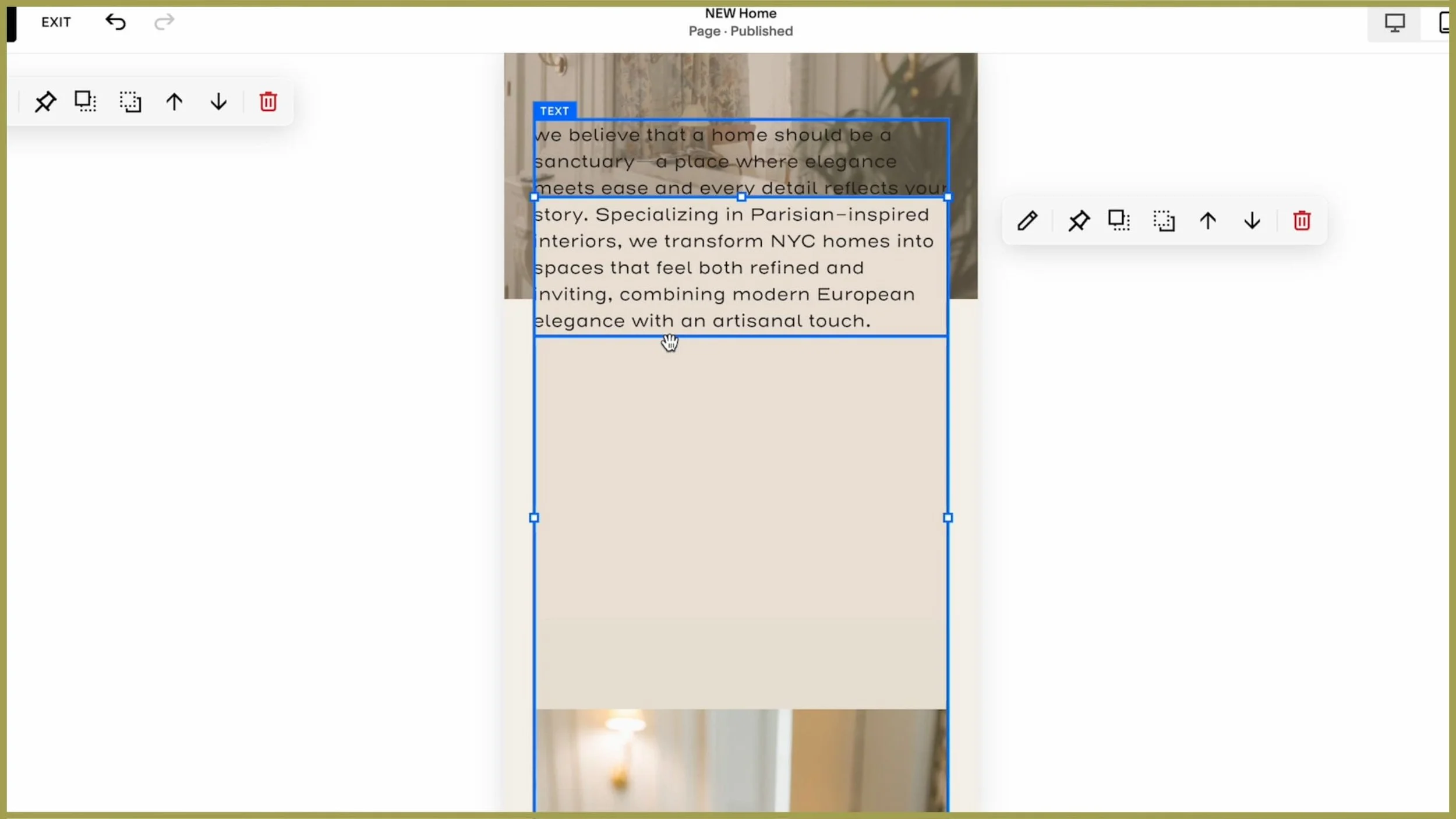 Editing mobile view on squarespace and adjusting text