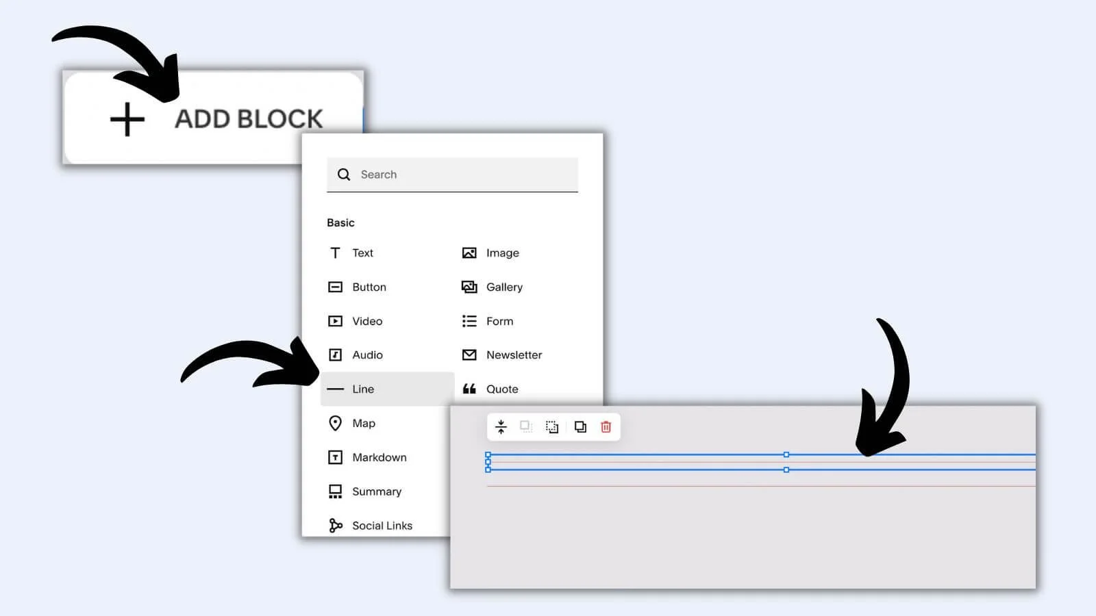 How to add a line on squarespace