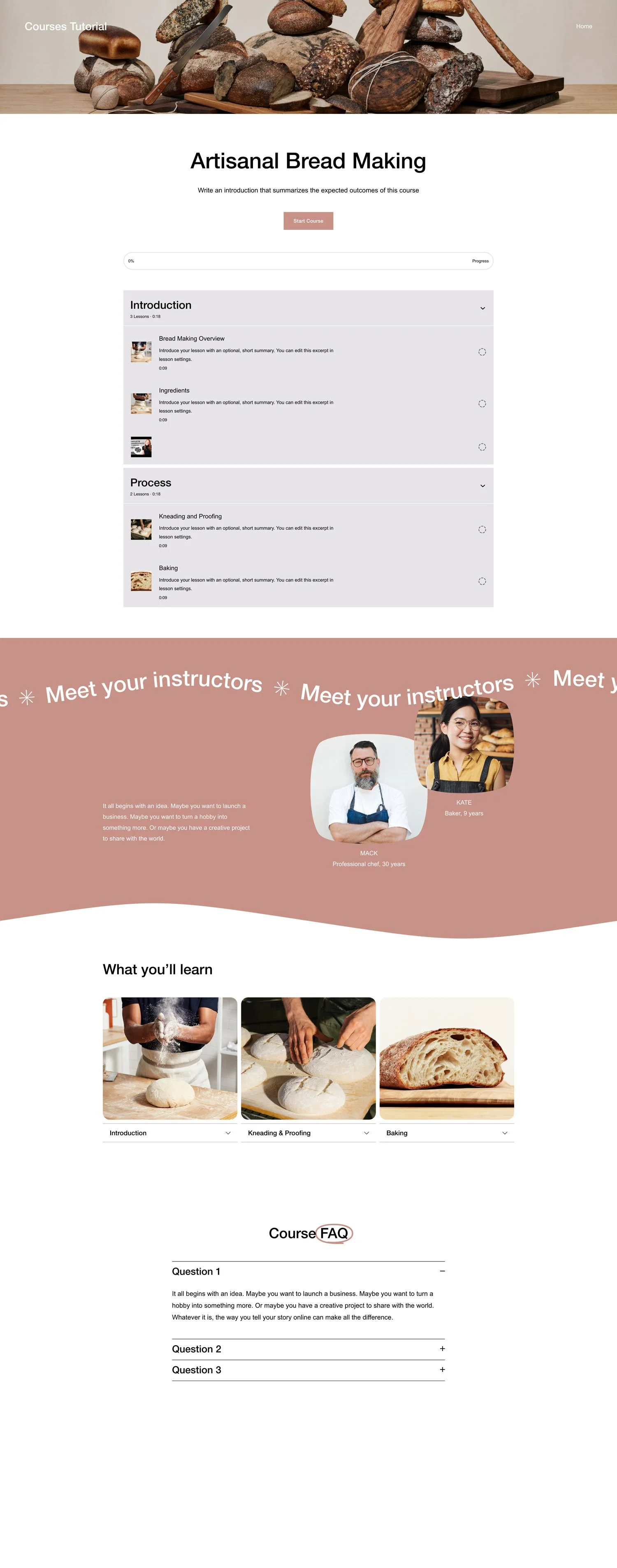 Squarespace courses overview page