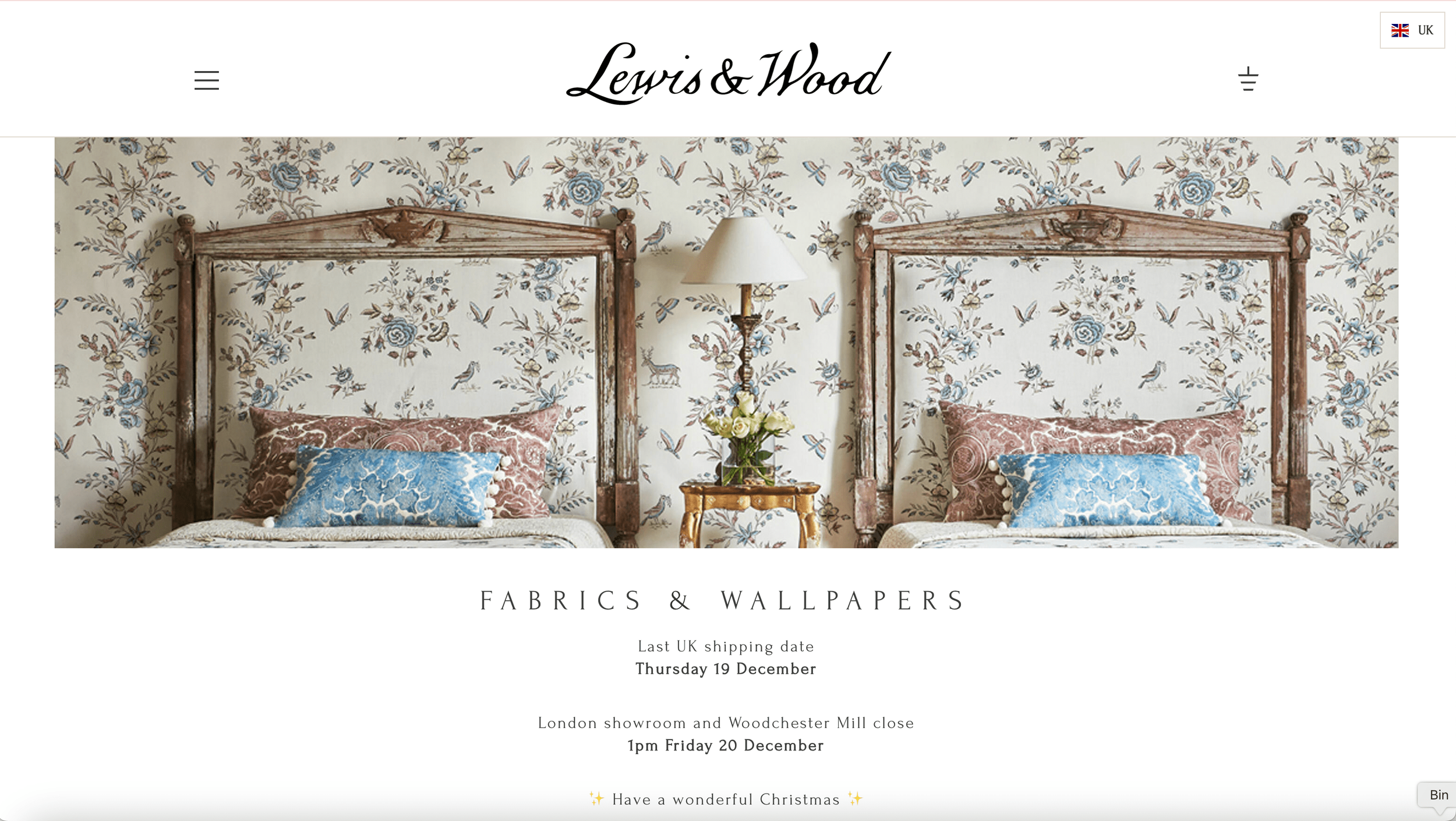 Lewis&Wood Homepage featuring a short header