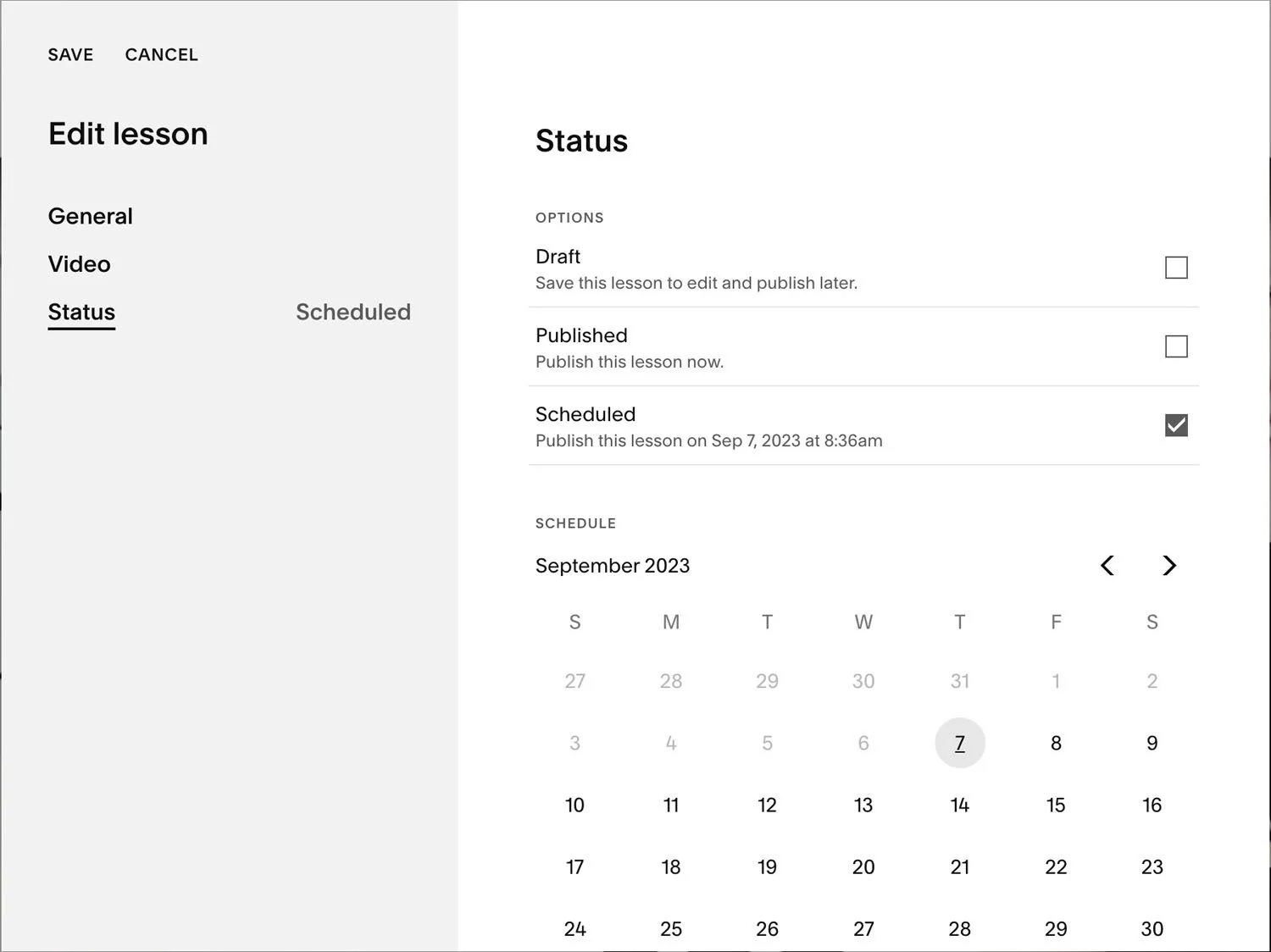 Schedule your lessons to auto publish in your Squarespace course