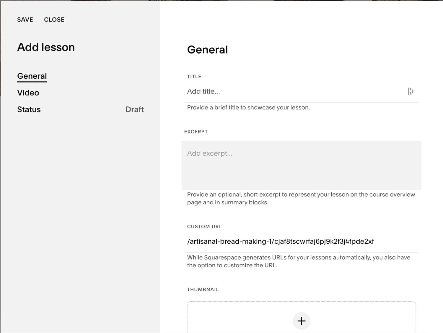 name and add a thumbnail to your lessons in a squarespace course