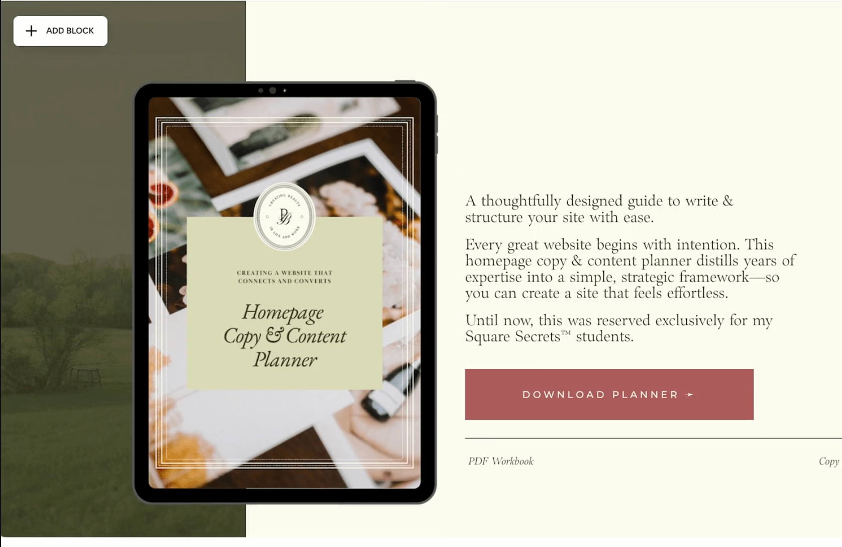 Using a backcground image to add depth to website page behind freebie