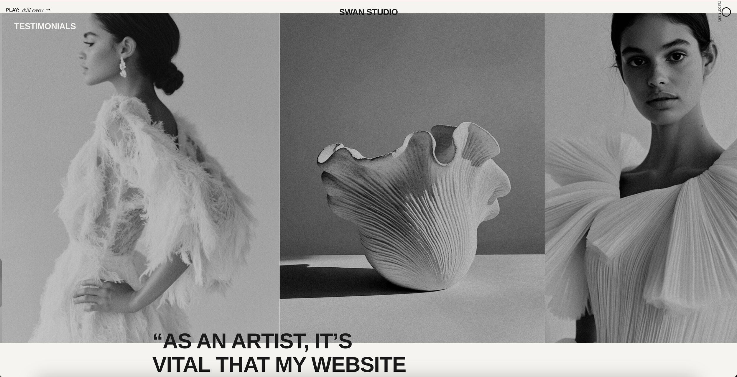 Swan Studio featuring the sideways sliders website trend