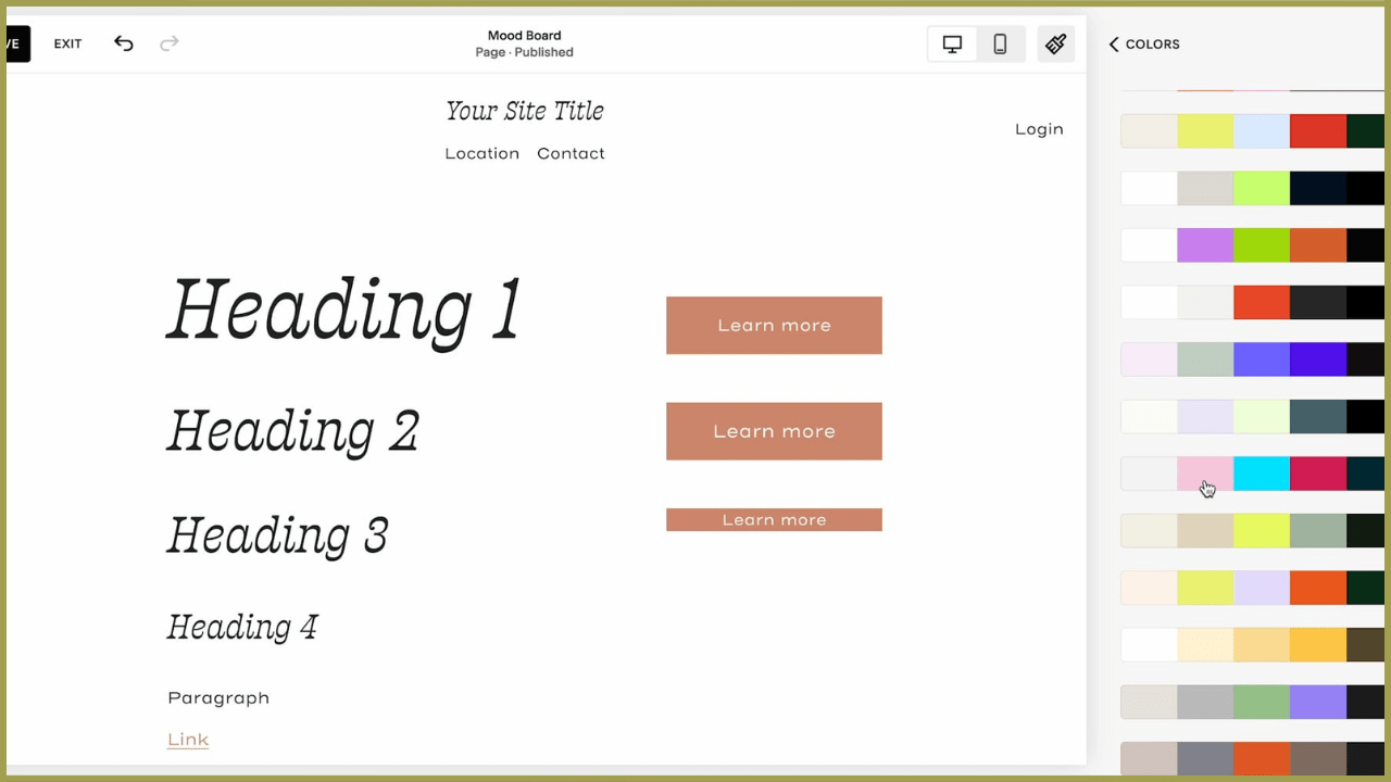 Adding colors to the moodboard page on squarespace