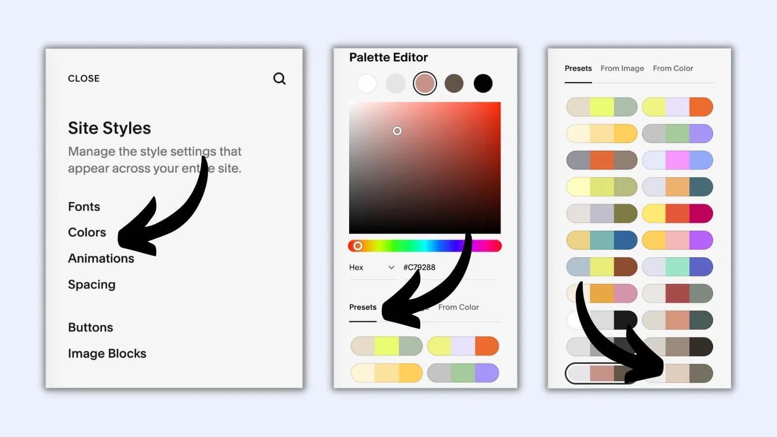 How to add a designer color palette on squarespace