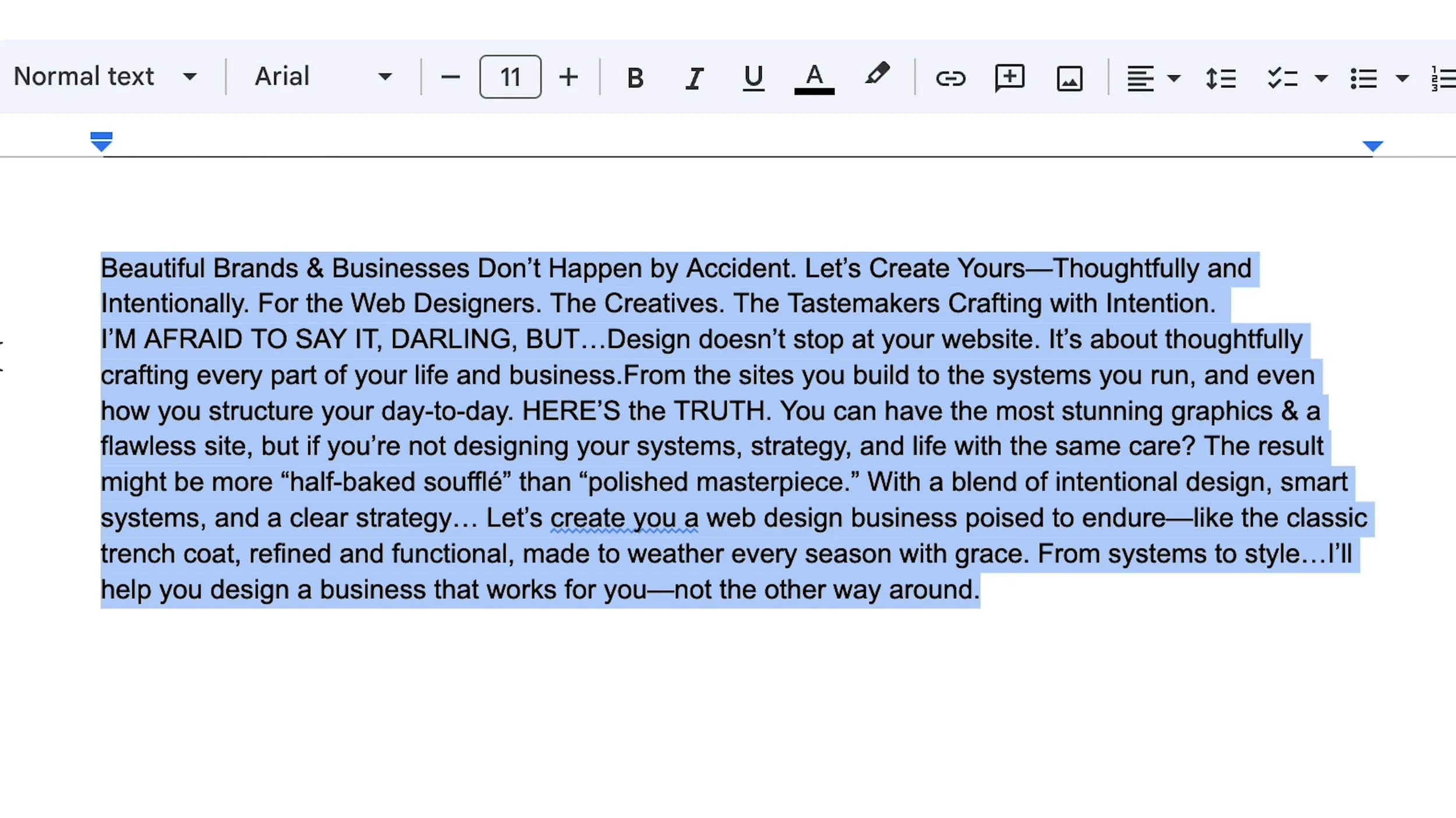 example of website copy text