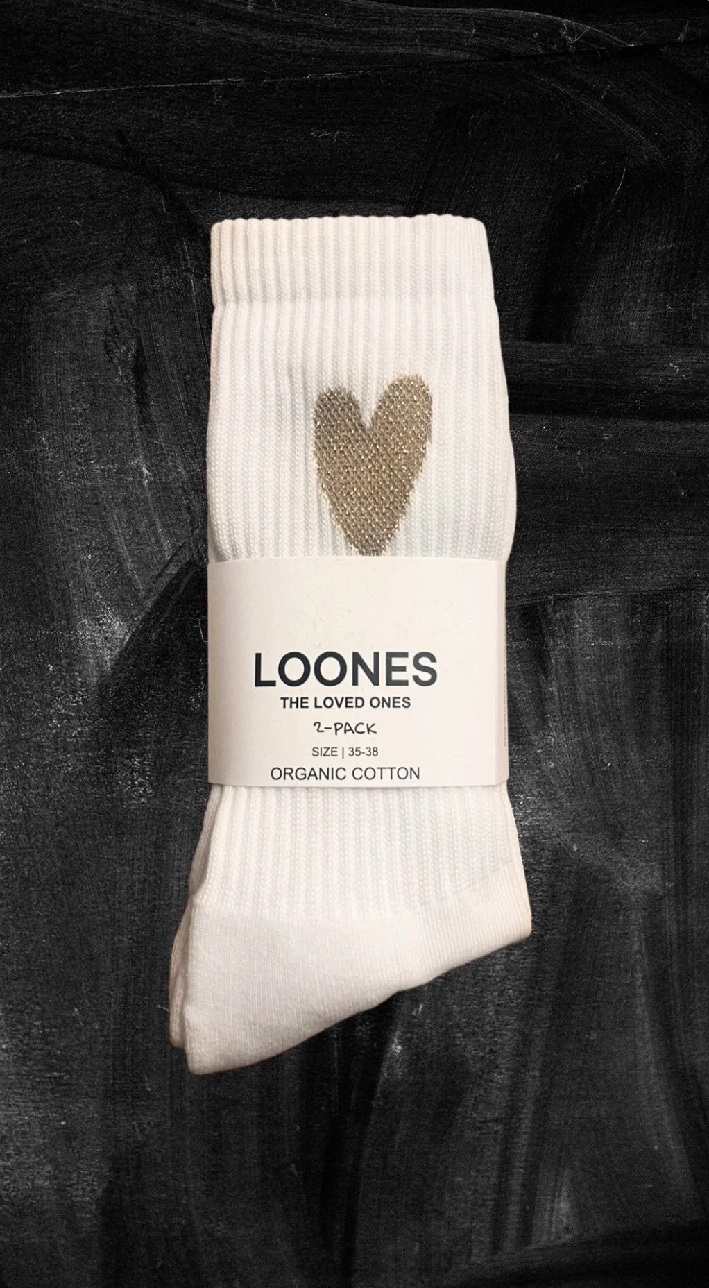 Socken Loones schwarz weiß mit Herz gold.jpeg