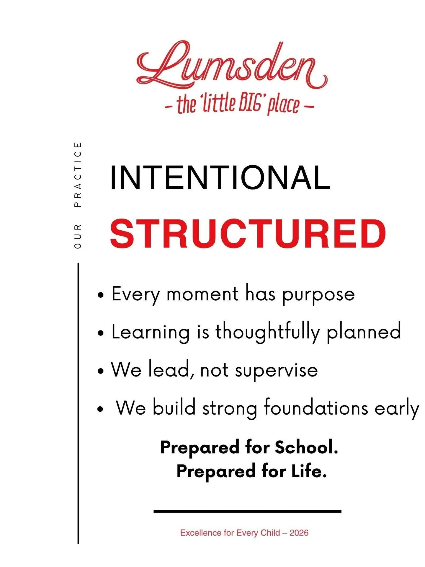 At Lumsden, nothing is left to chance.

Every moment is intentional.
Every interaction has purpose.
Every experience is thoughtfully designed.

This is what intentional teaching looks like.

Because strong foundations don&rsquo;t happen by accident.
