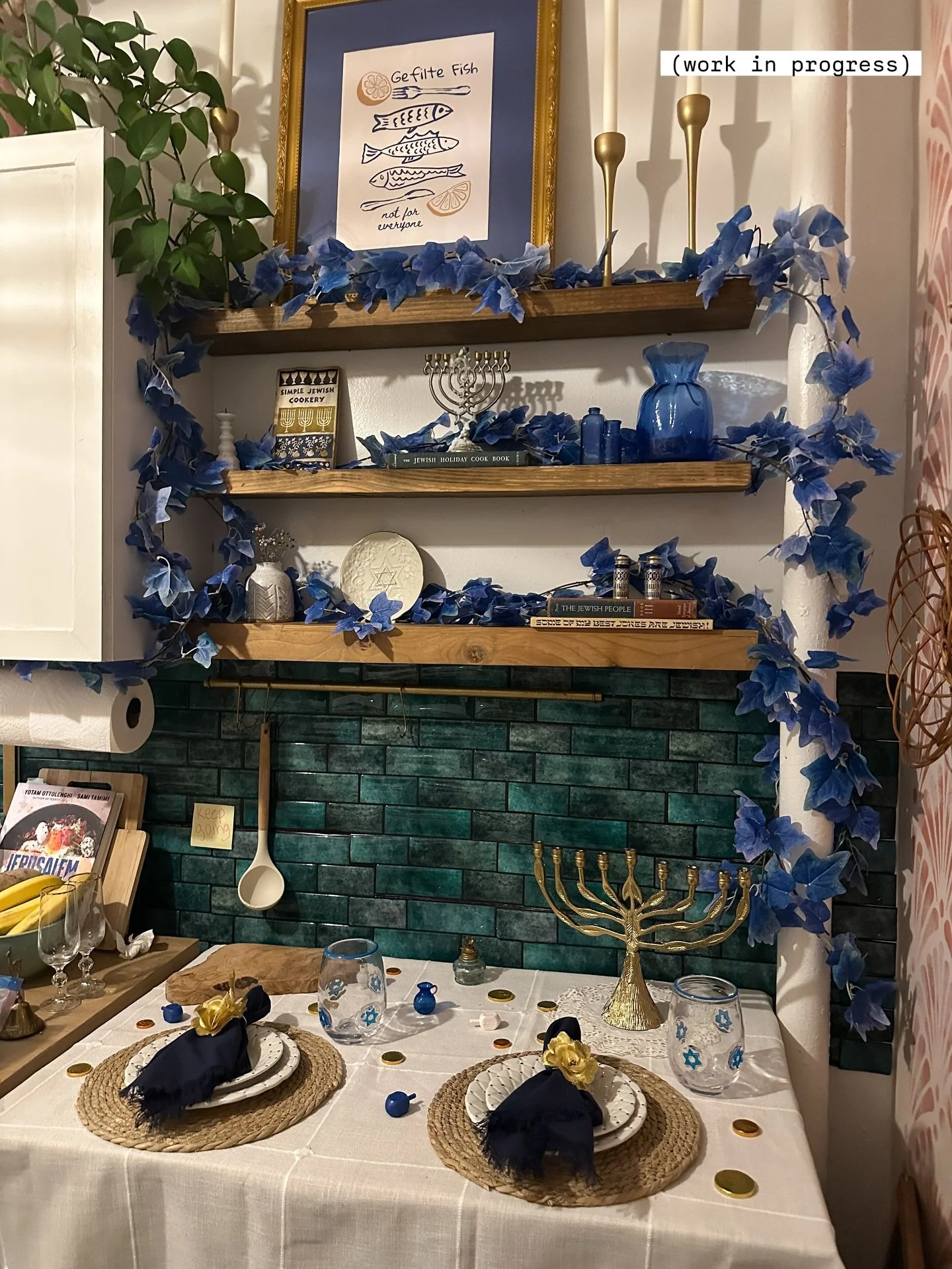 ((WIP)) Did someone say Blu Ivy? 😂 The real Hanukkah miracle will be if I finish this by the end of the holiday 🤪 Doing a project where you aim to buy NOTHING new somehow makes it a lot more challenging😅 🕎
 
#hanukkah #hanukkahtable #hanukkahdeco