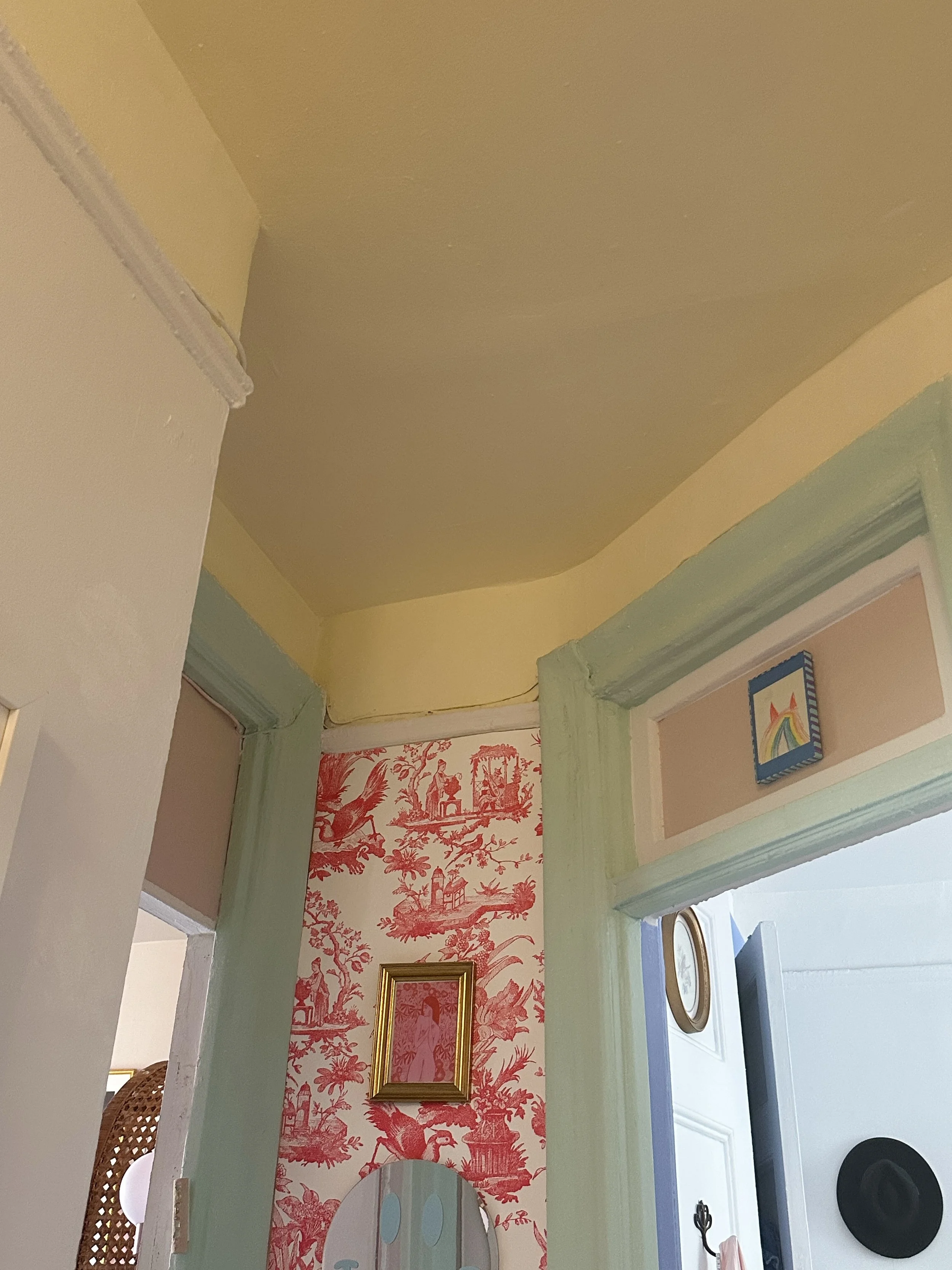 Update: added even more color to my apartment 🥰 

🌼 Painted my hallway ceiling yellow 
 🌈 Hung my niece&rsquo;s artwork in a painted frame 
🍬 My spring jacket collection adding some more color!!! 

#colorfulhome #apartmentherapy #nycapartment #br
