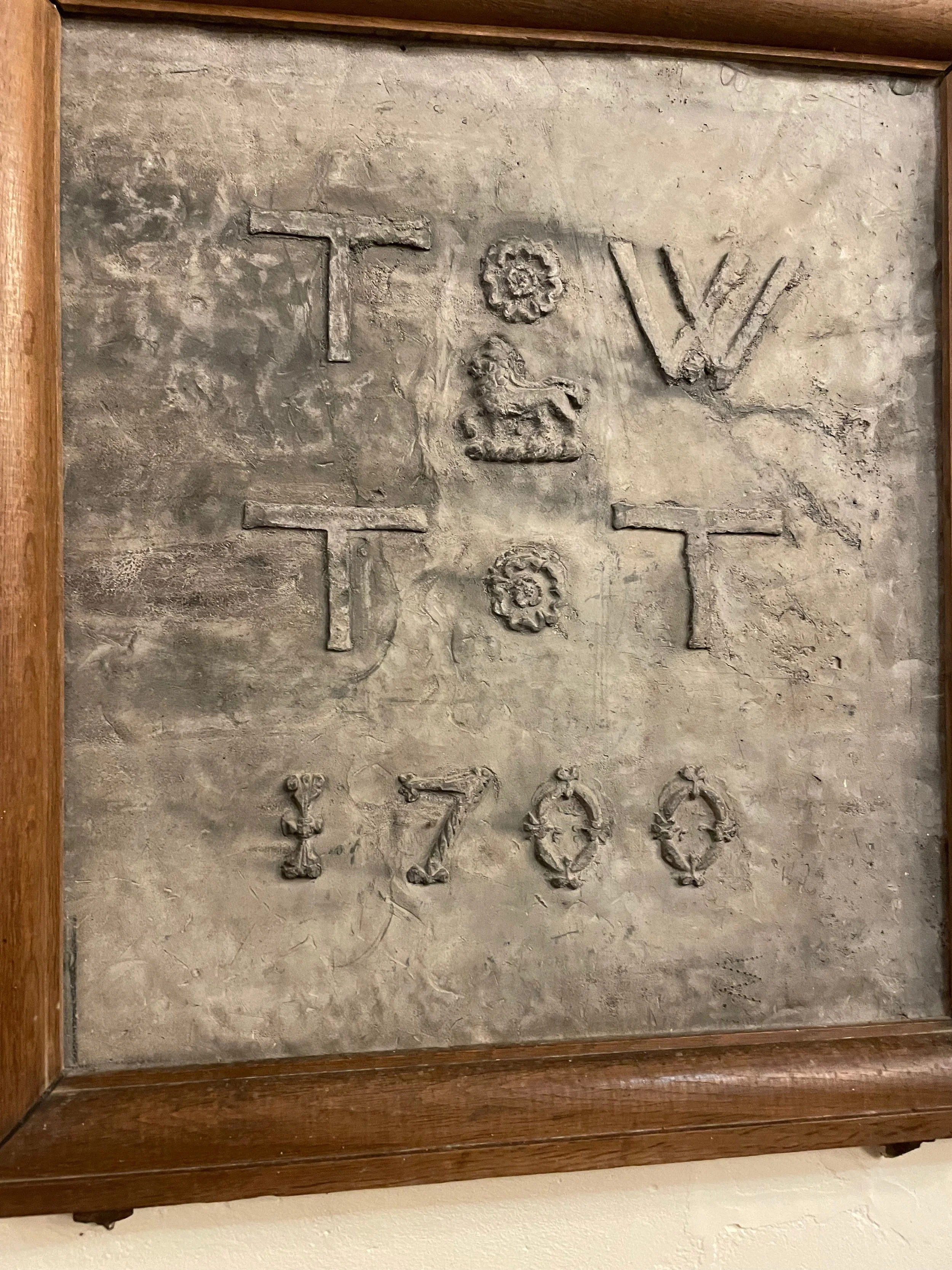 Lead Panel bearing initials of Thomas Webb churchwarden in 1770
