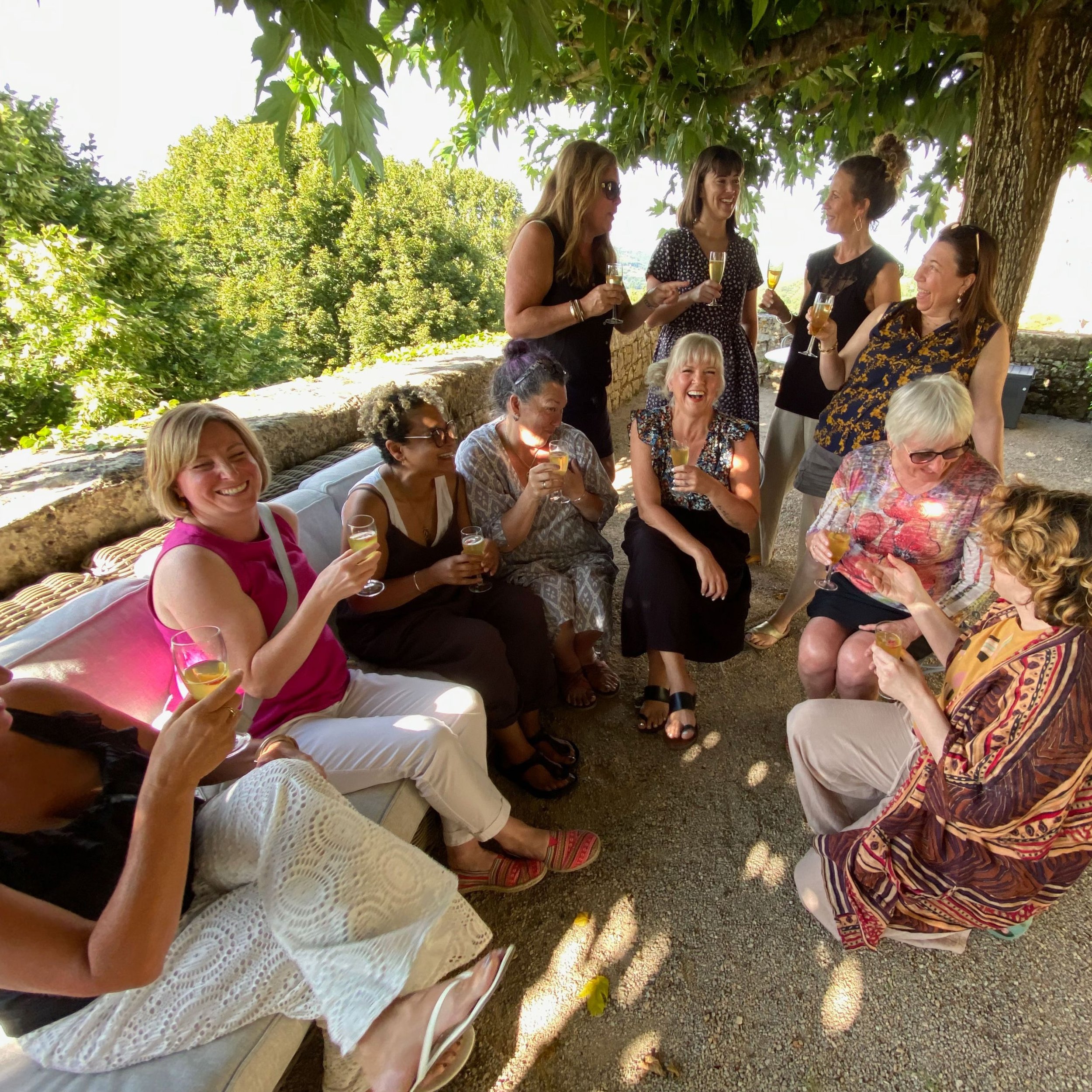 Gabbing under the trees during apero hour