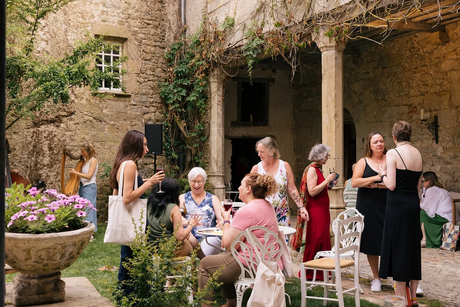 Apero in a château cloister.