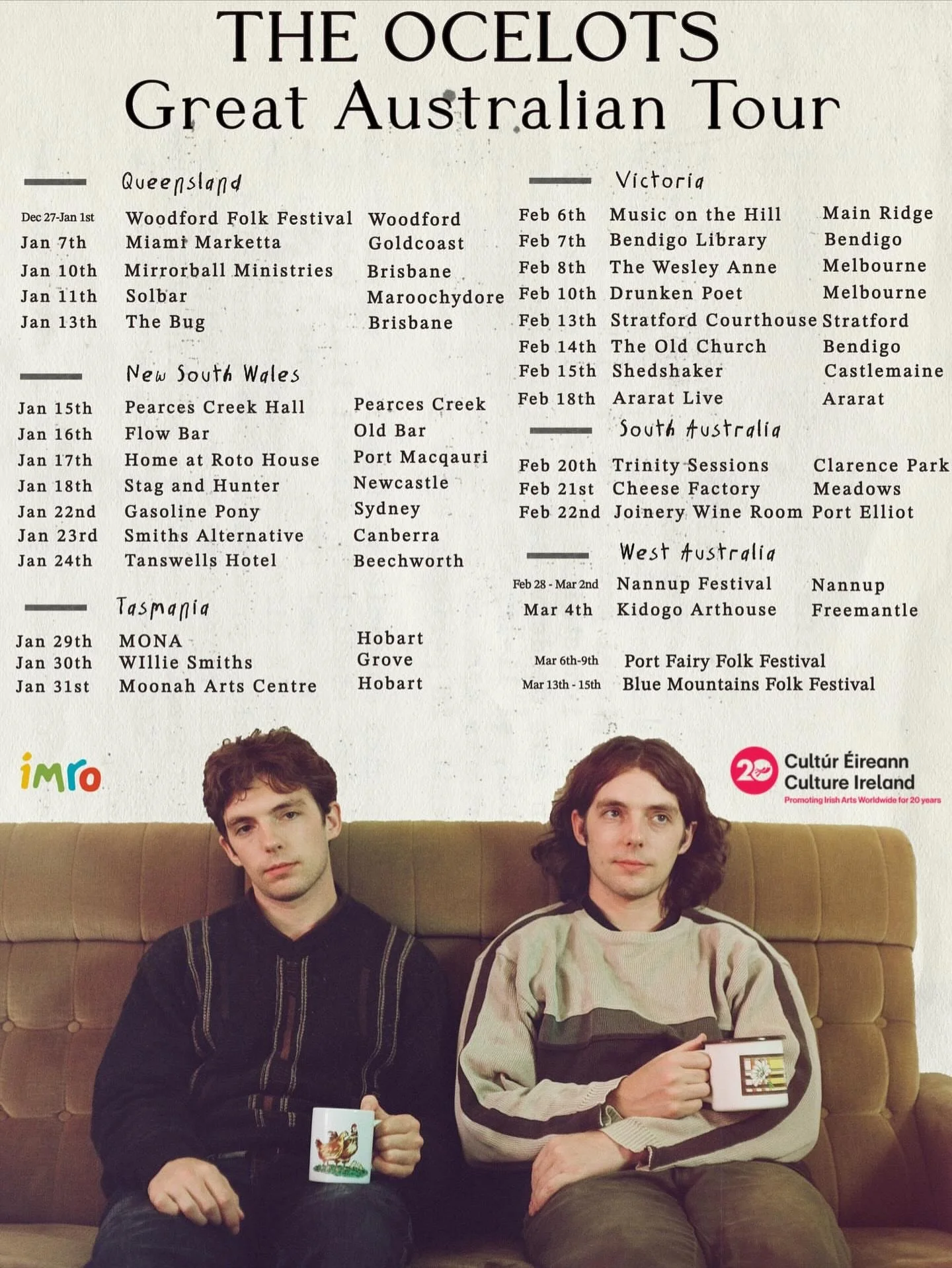 We&rsquo;re pretty excited to have Brandon and Ashley of @theocelotsmusic coming to see us at the Joinery on the 22 February. The cherry on top being @_ali_quinn as support act! What a way to finish the weekend. Tickets in our bio
&bull;
Delighted to