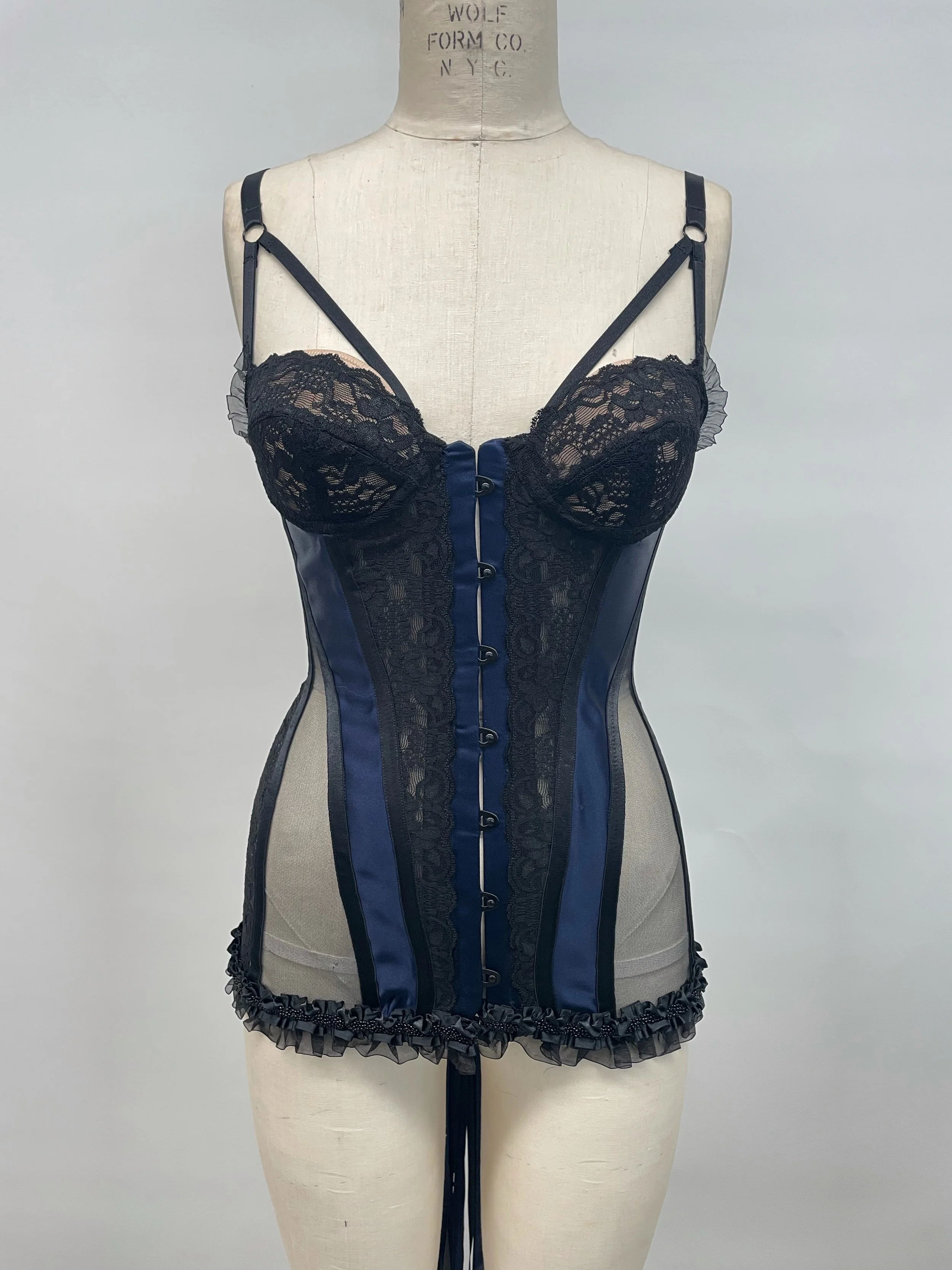 Lingerie Bustier With CF Busk, Back Lacing, and Hand Beaded Trim