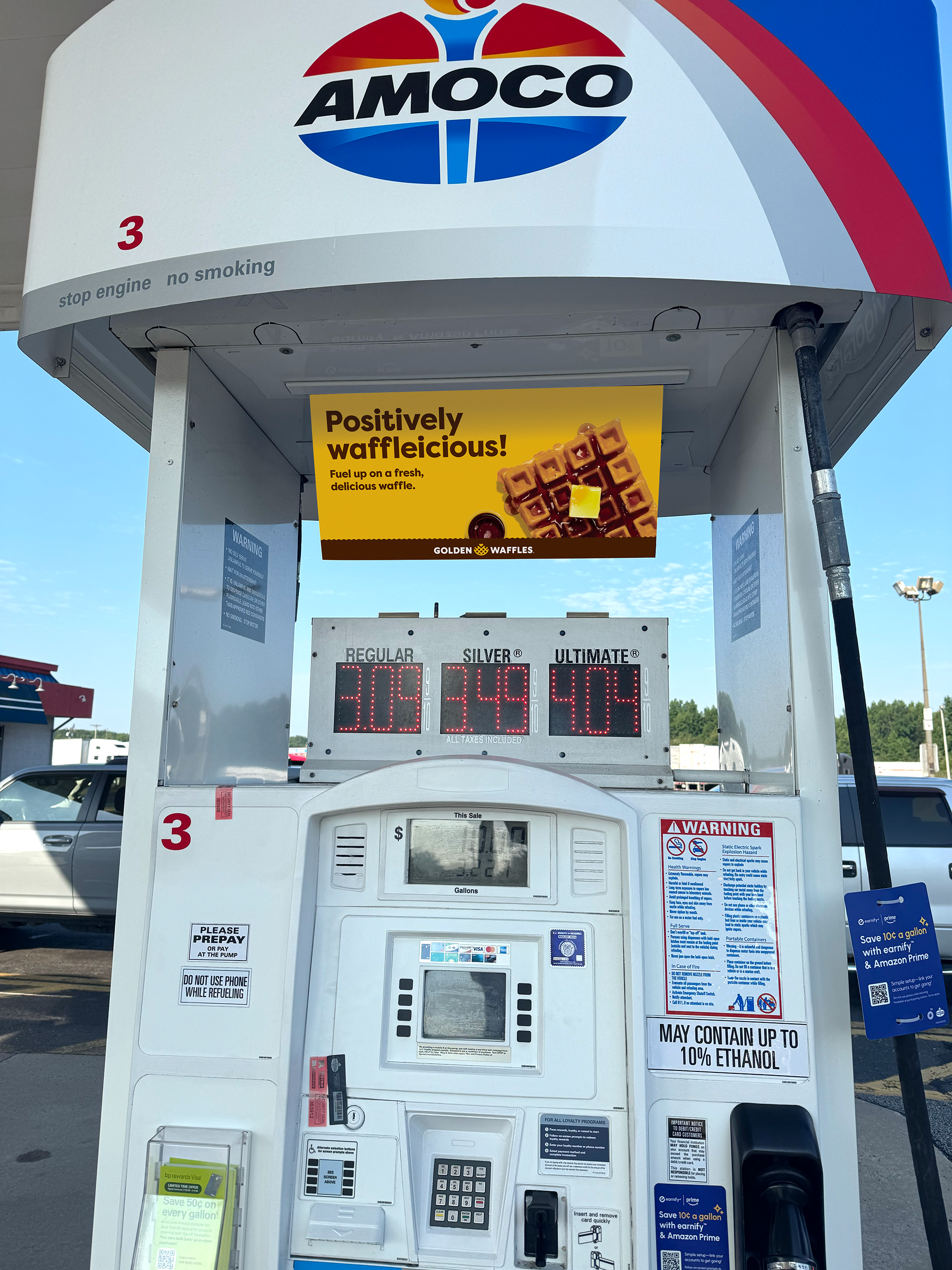 Pump topper signage marketing our waffle product in-store.