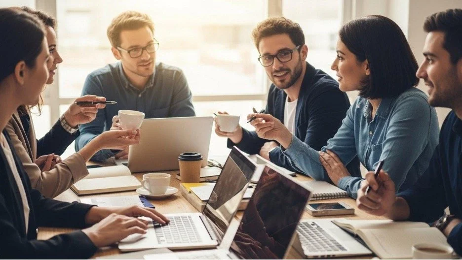 Small business team meets to create a customer attraction system