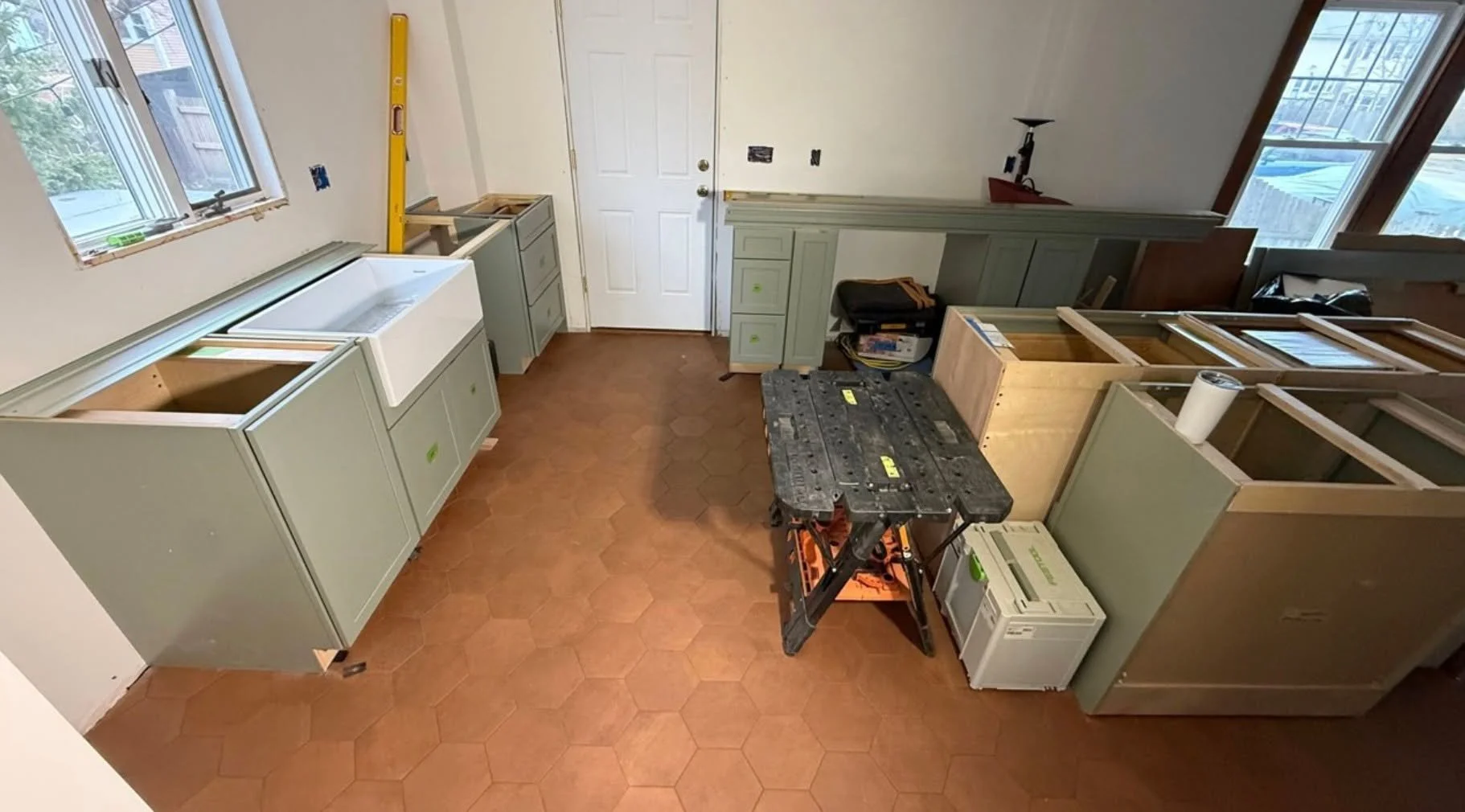 Watching a design come to life is where the magic really happens.
This week on site:

The farmhouse sink is in and ready for templating, the island has officially landed in the kitchen, and the banquette seating is starting to take shape. You can fin