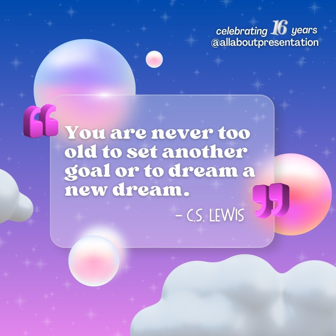 As we dive into the joyful world of our Sweet 16 celebration, C.S. Lewis whispers the magic words: 'You are never too old to set another goal or to dream a new dream.' 🌟 Embrace the youthful joy and limitless possibilities with us! 🎉 #Sweet16Magic 