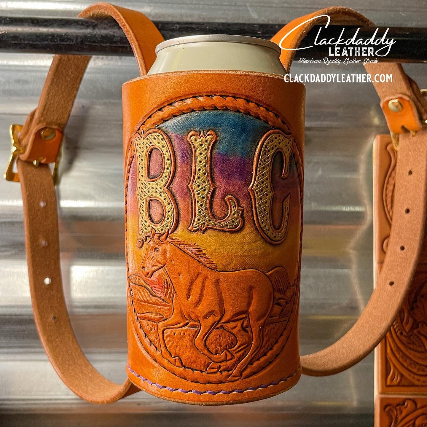 Who&rsquo;s ready for a trail ride? #saddlebeerholder #holdmybeer #horsetack #trailride #customleather #leatherwork #punchy #yeehaw #horses #horseart
