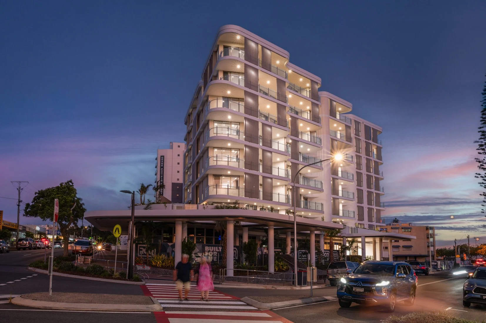 BIANCO - twilight view from the corner of Tay Avenue & Bulcock Street.