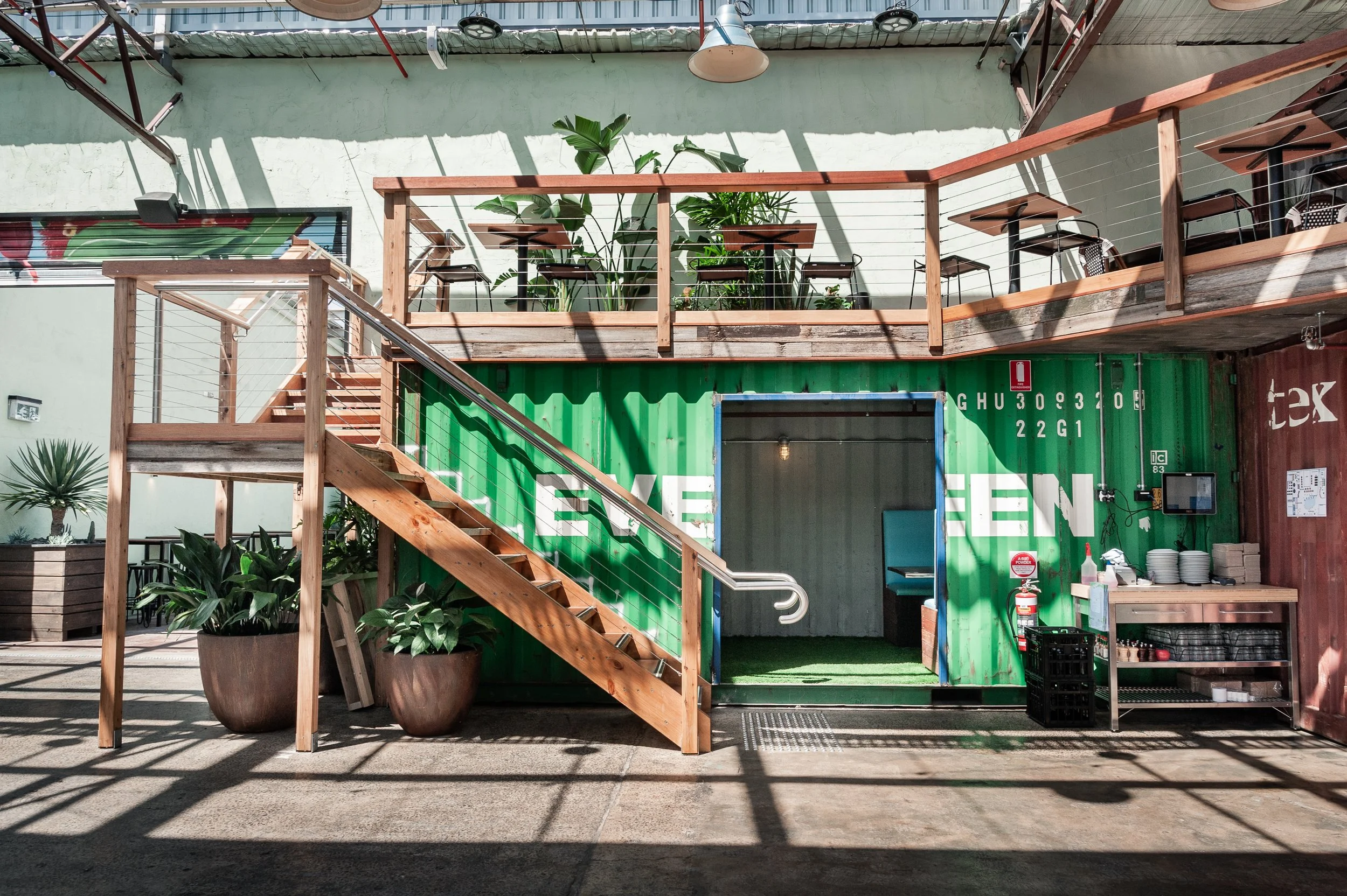 Container & stairs to Top Deck