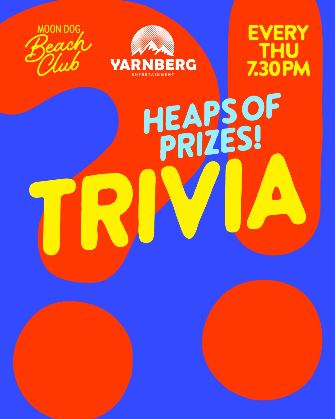Trivia night at Moon Dog Beach Club Frankston general knowledge quiz weekly tuesday night activity fun things to do places to visit free entry drink specials fish & chips yarnberg entertainment prizes group