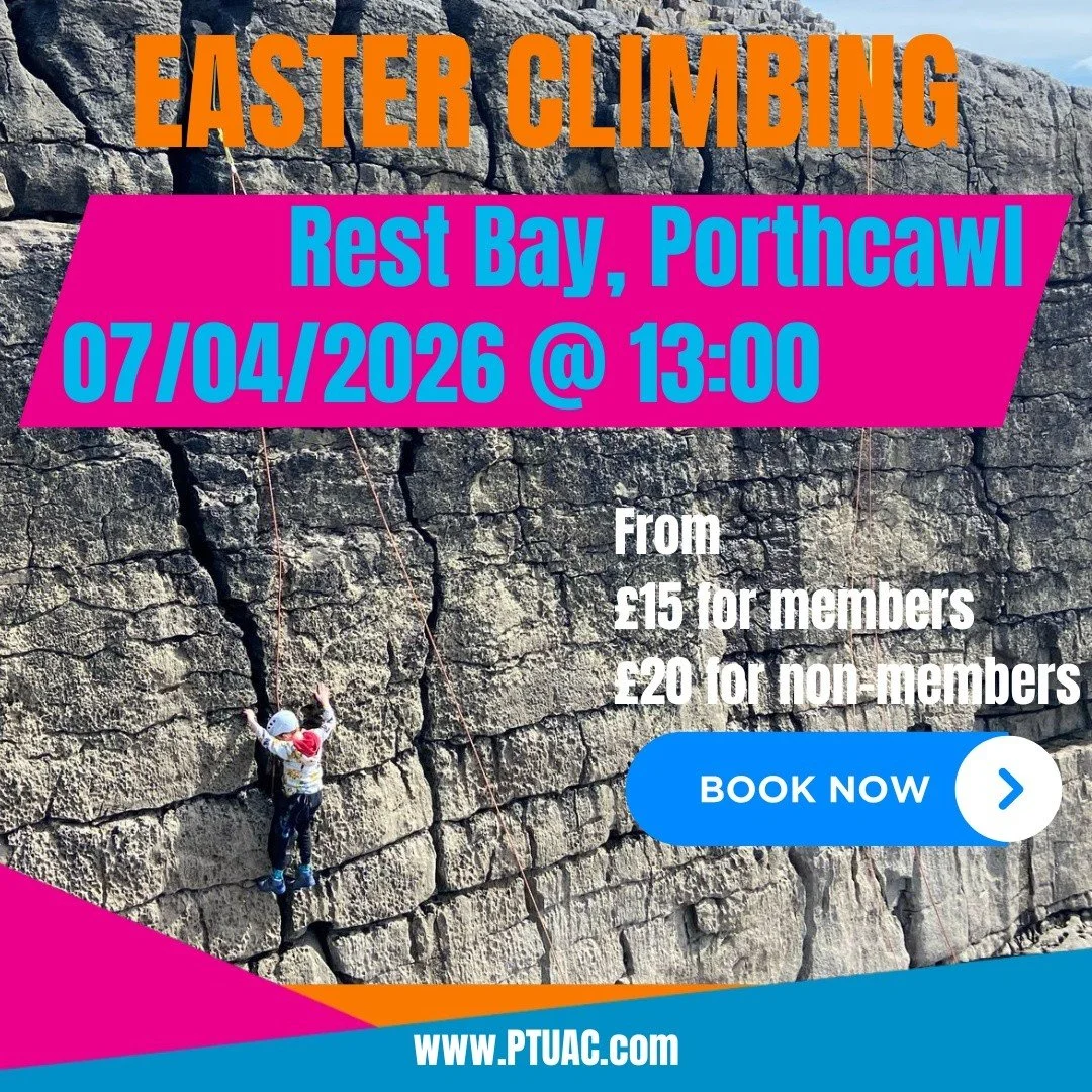 Easter is fast approaching and we'll be going outdoor climbing in the holidays.

Join us for climbing at Rest Bay on 07/06/26 at 13:00 for a taste of outdoor climbing. All equipment and instruction provided by qualified instructors. 

Booking essenti