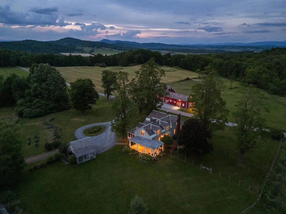 Worcester Hill 1804 Farmhouse Shoreham Vermont - 39 - aerial view night.jpg